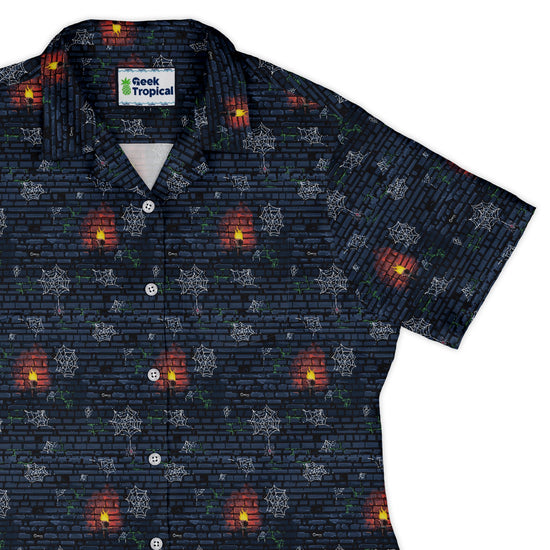Dungeon Wall Curvy Button Up Shirt Geek Nerd Design by Claire Murphy dnd & rpg print q225