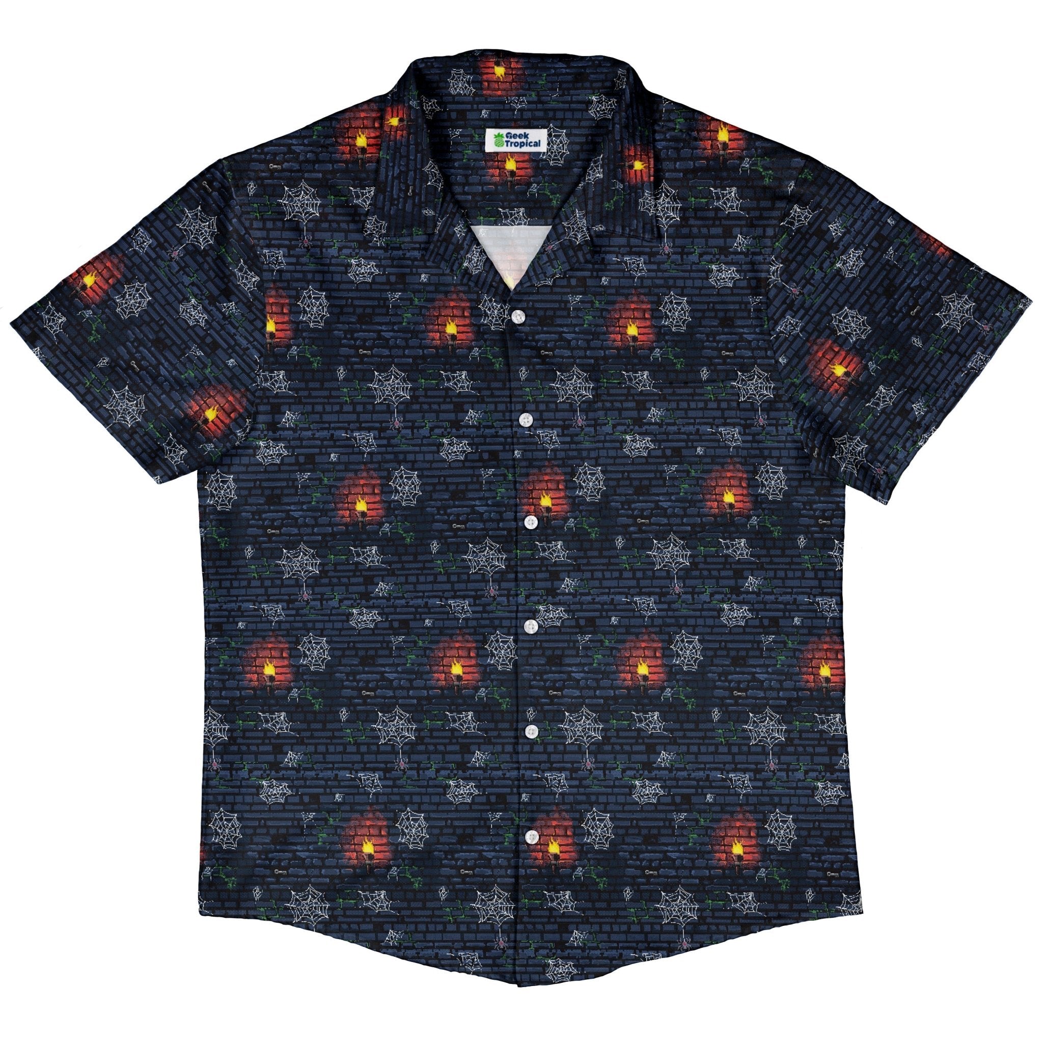 Dungeon Wall Button Up Shirt Geek Nerd adult sizing Design by Claire Murphy dnd & rpg print