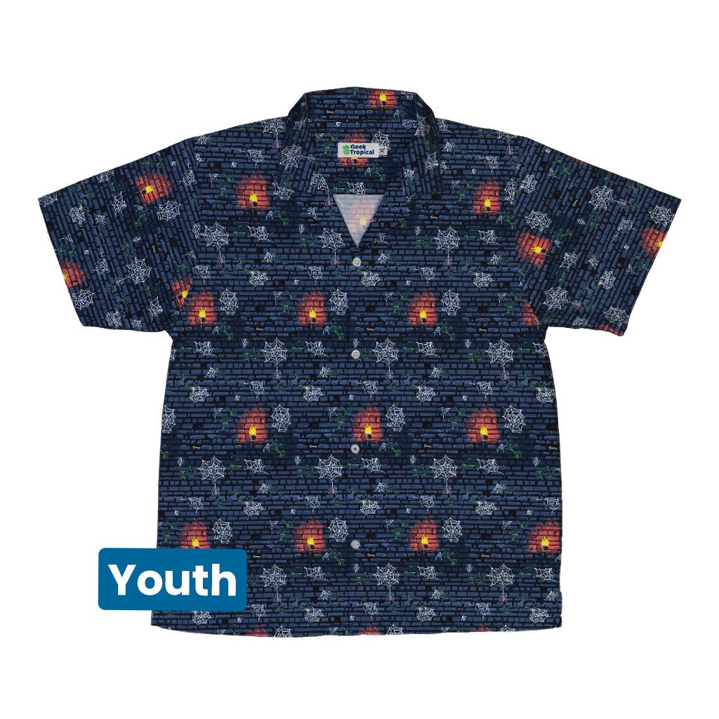 Dungeon Wall Youth Hawaiian Shirt Geek Nerd Design by Claire Murphy dnd & rpg print q225