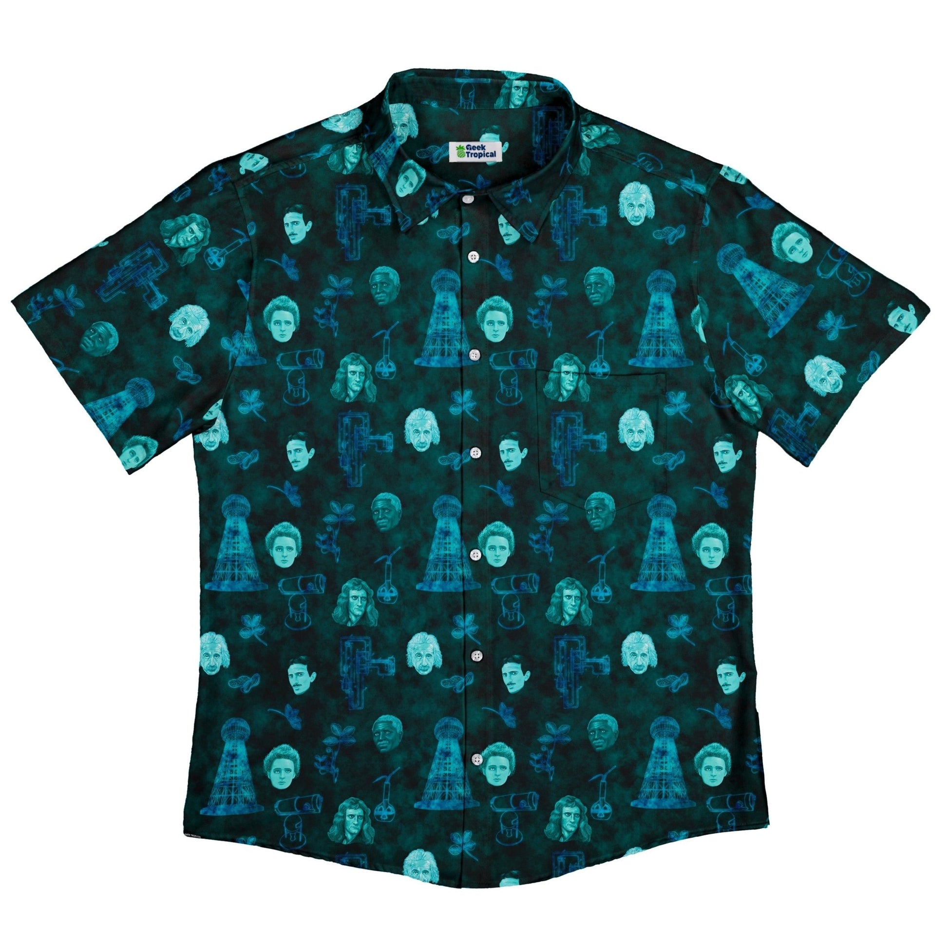 Eerie Science Legends Button Up Shirt - adult sizing - Designs by Nathan - science print