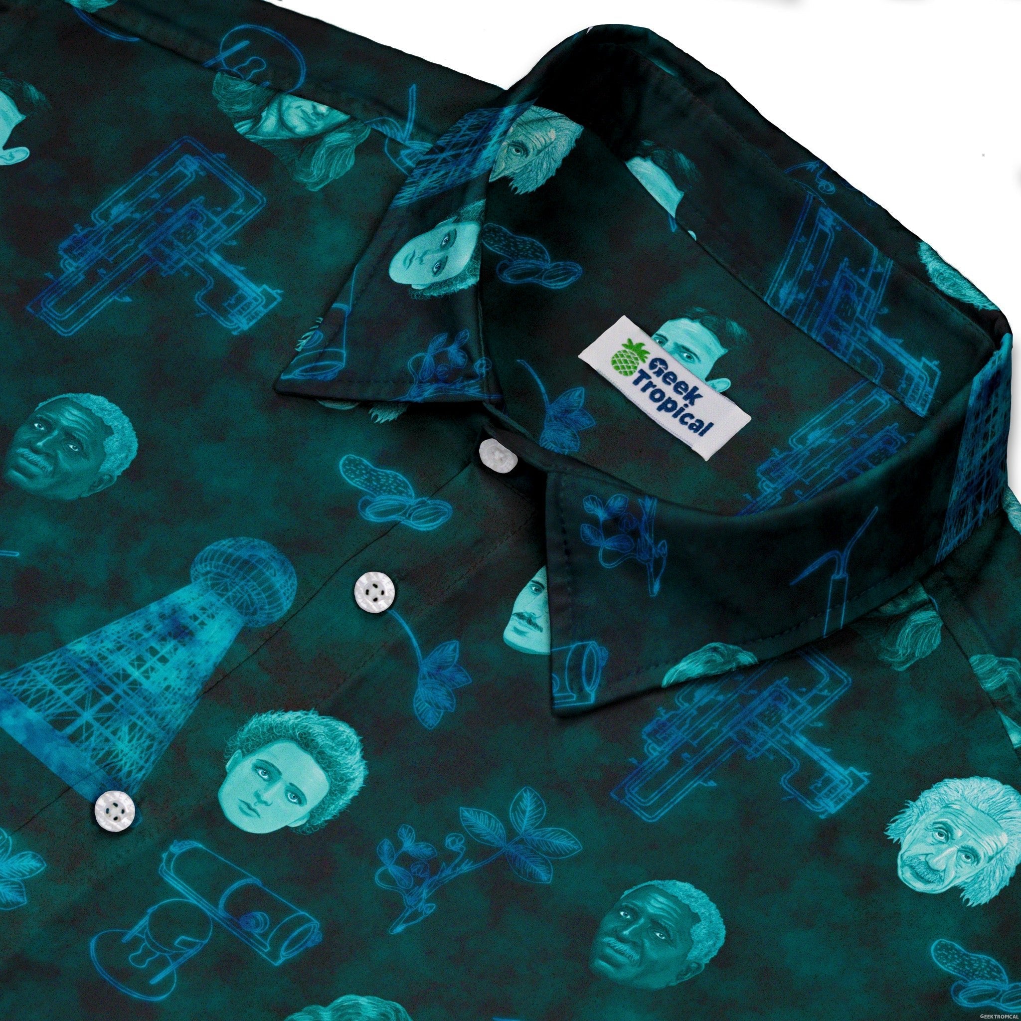Eerie Science Legends Button Up Shirt - adult sizing - Designs by Nathan - science print