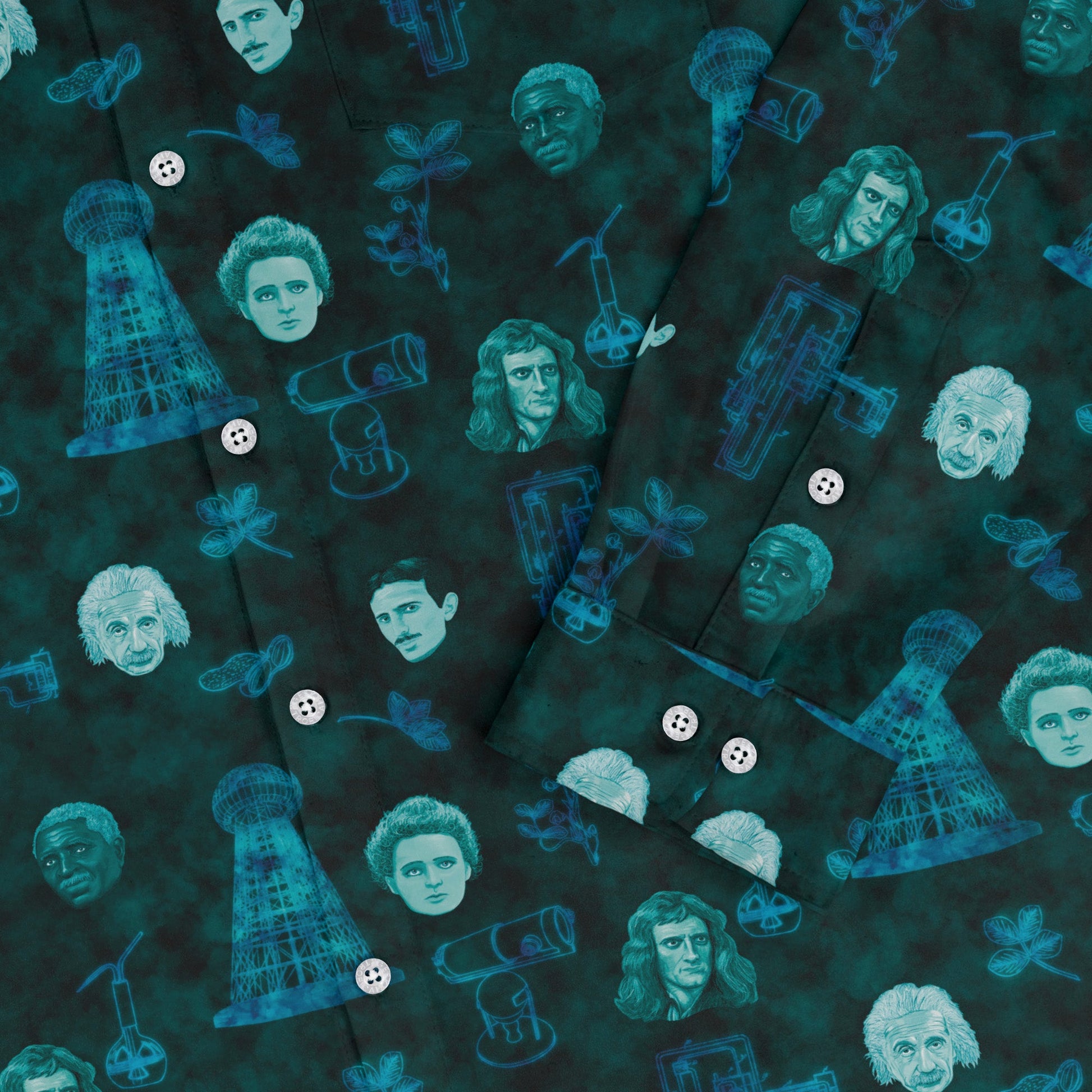 Eerie Science Legends Long Sleeve Button Up Shirt Geek Nerd adult sizing Designs by Nathan FLOW DESC WRITING