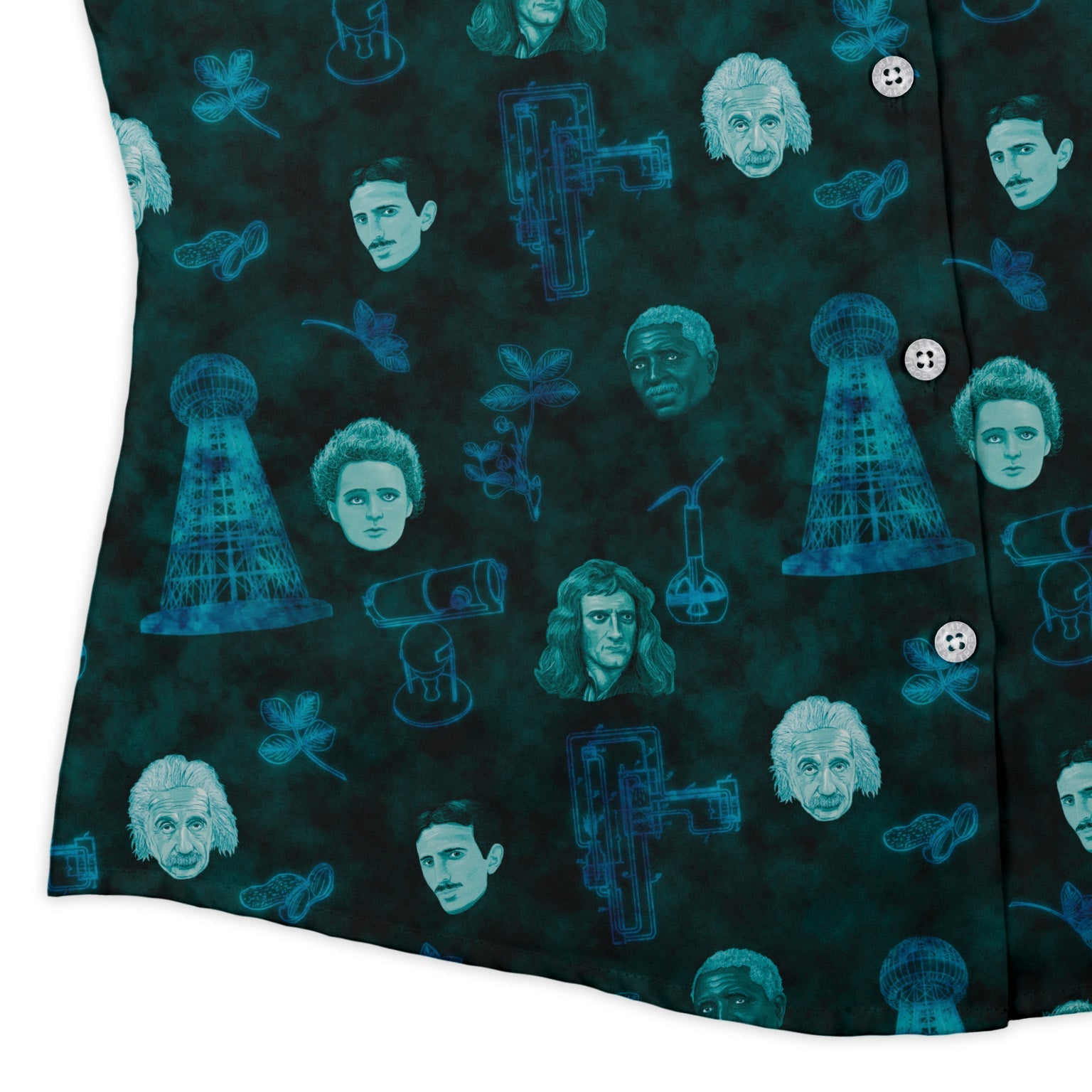 Eerie Science Legends Curvy Button Up Shirt Geek Nerd Designs by Nathan science print women