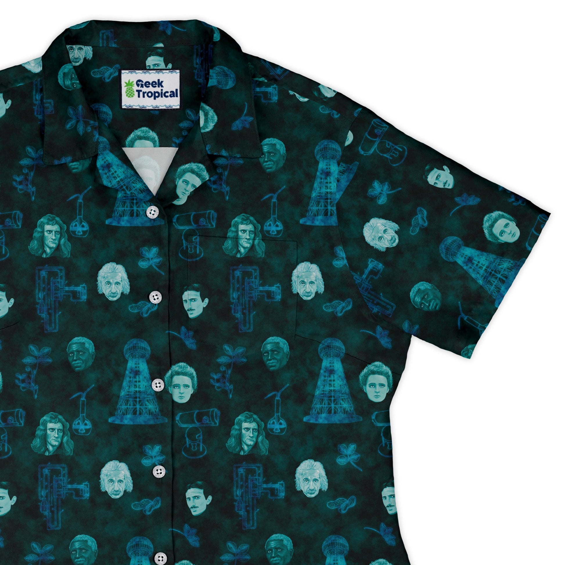 Eerie Science Legends Curvy Button Up Shirt Geek Nerd Designs by Nathan science print women