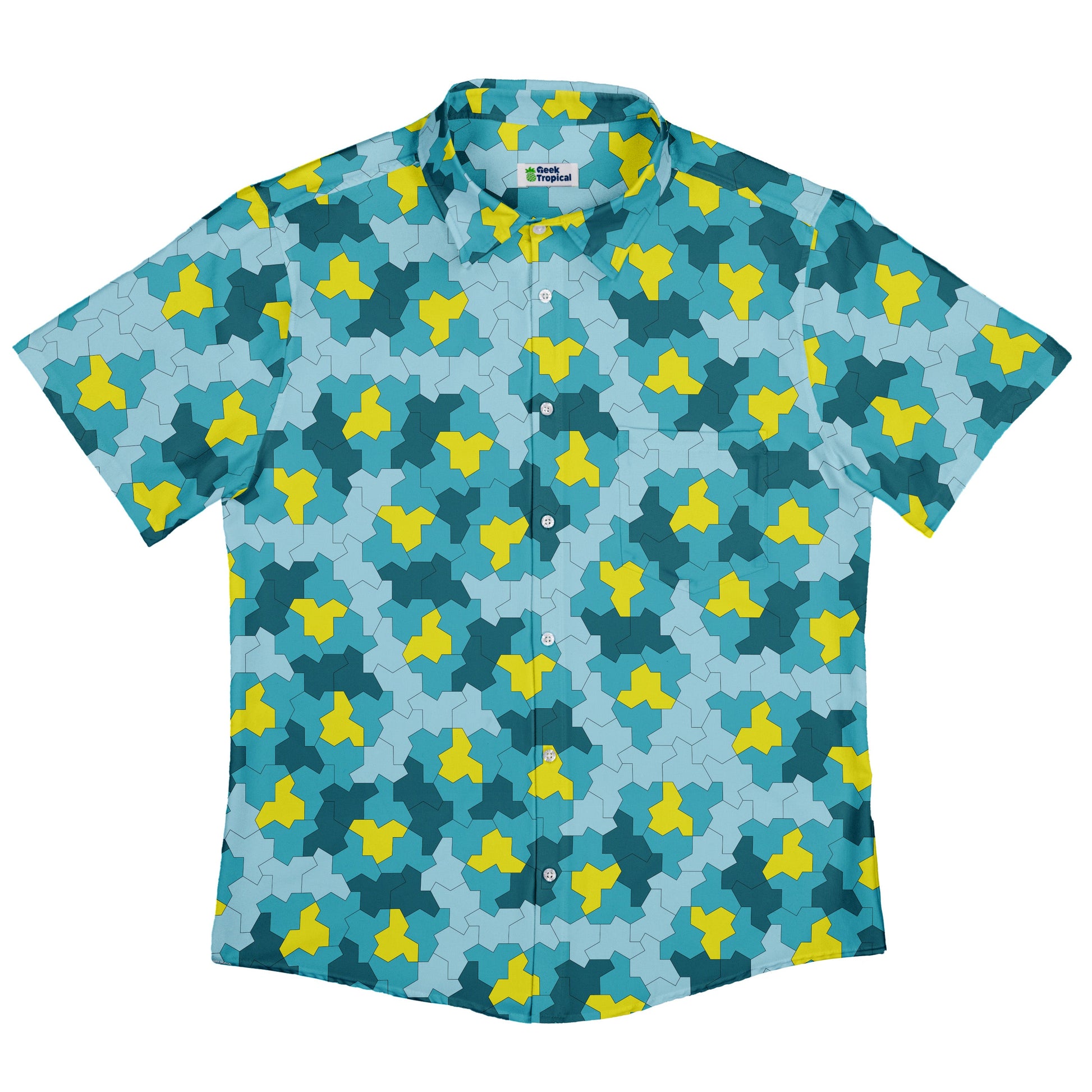 Einstein Tile Lagoon Teal Button Up Shirt Flat Front