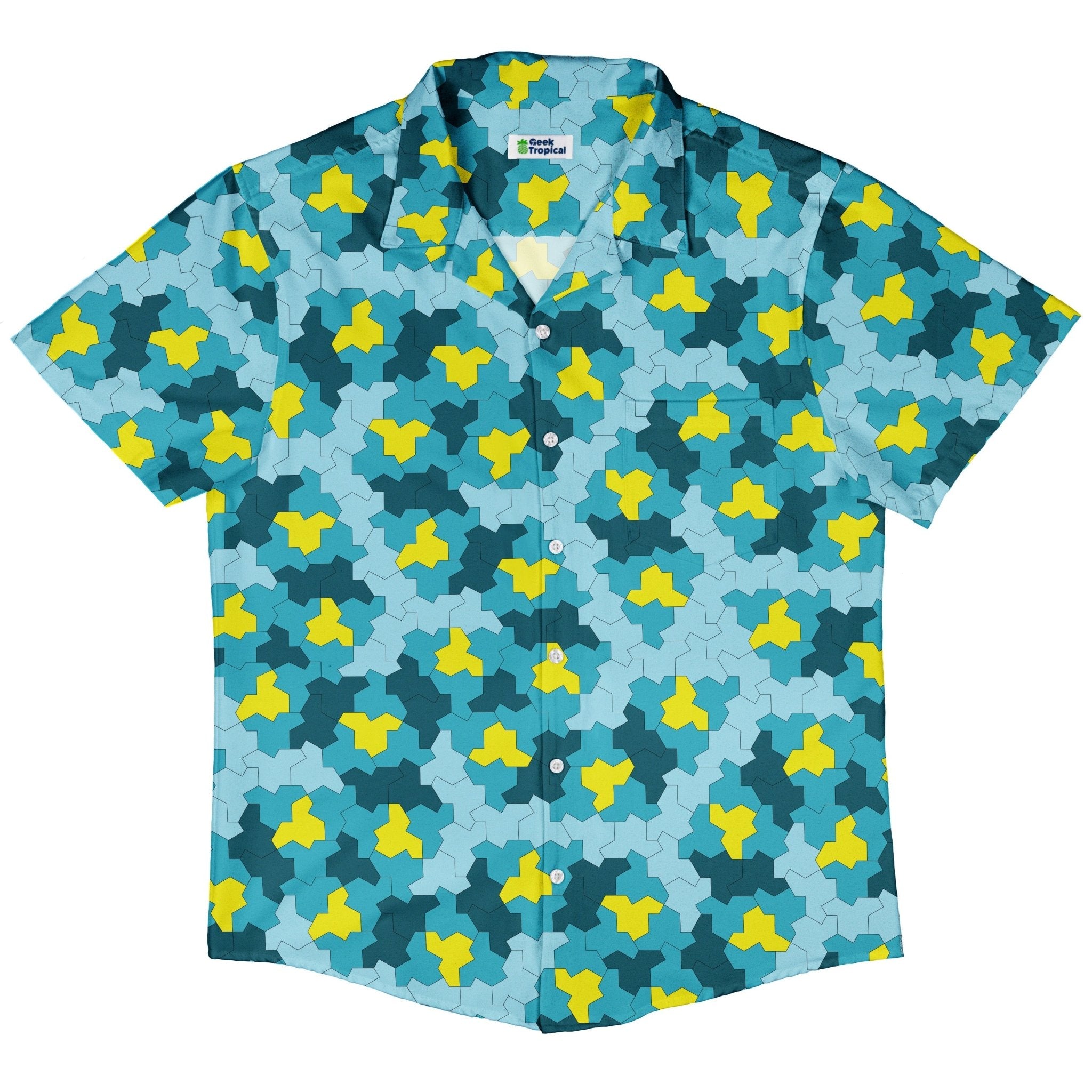 Einstein Tile Lagoon Teal Button Up Shirt 5