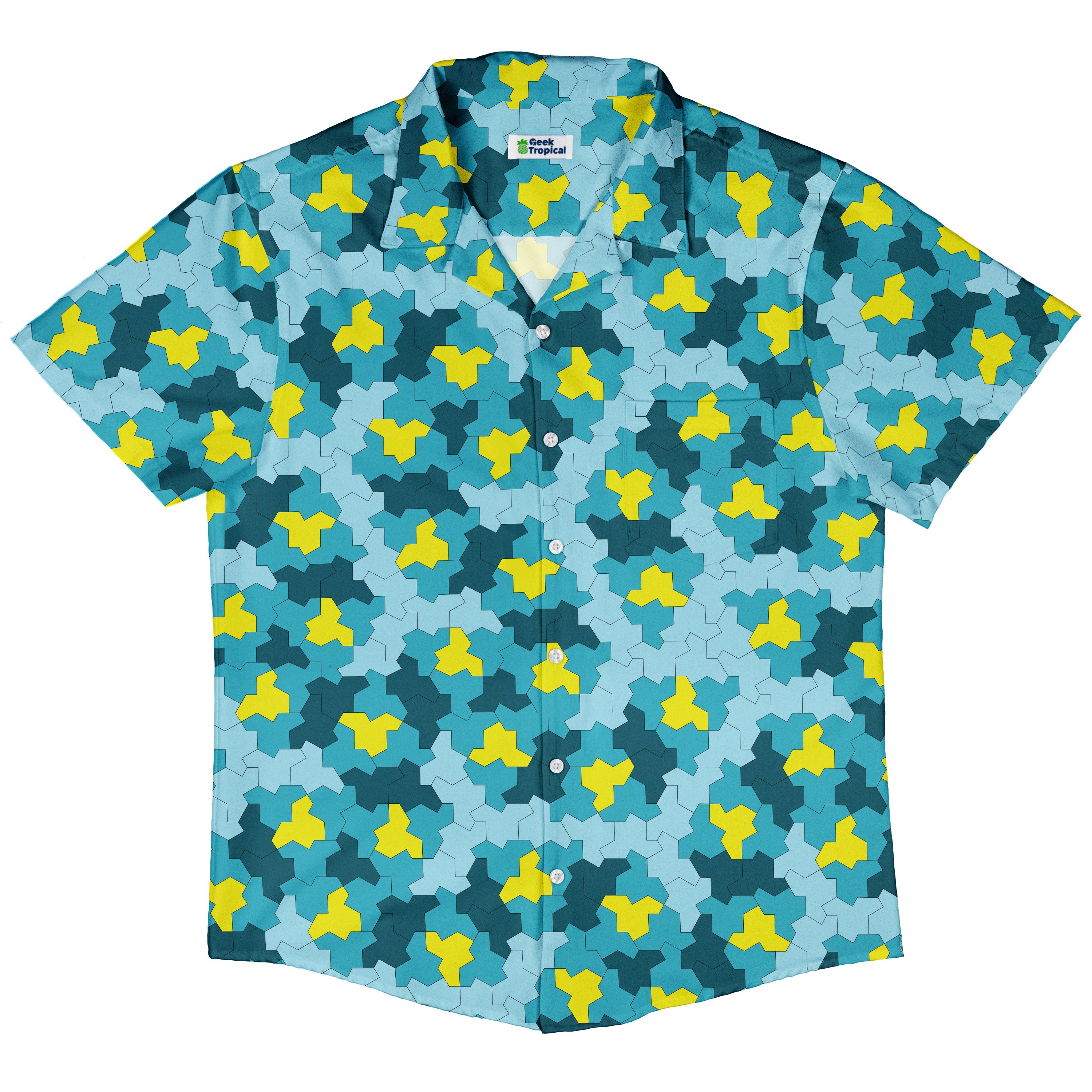 Einstein Tile Lagoon Teal Button Up Shirt Hawaiian Front