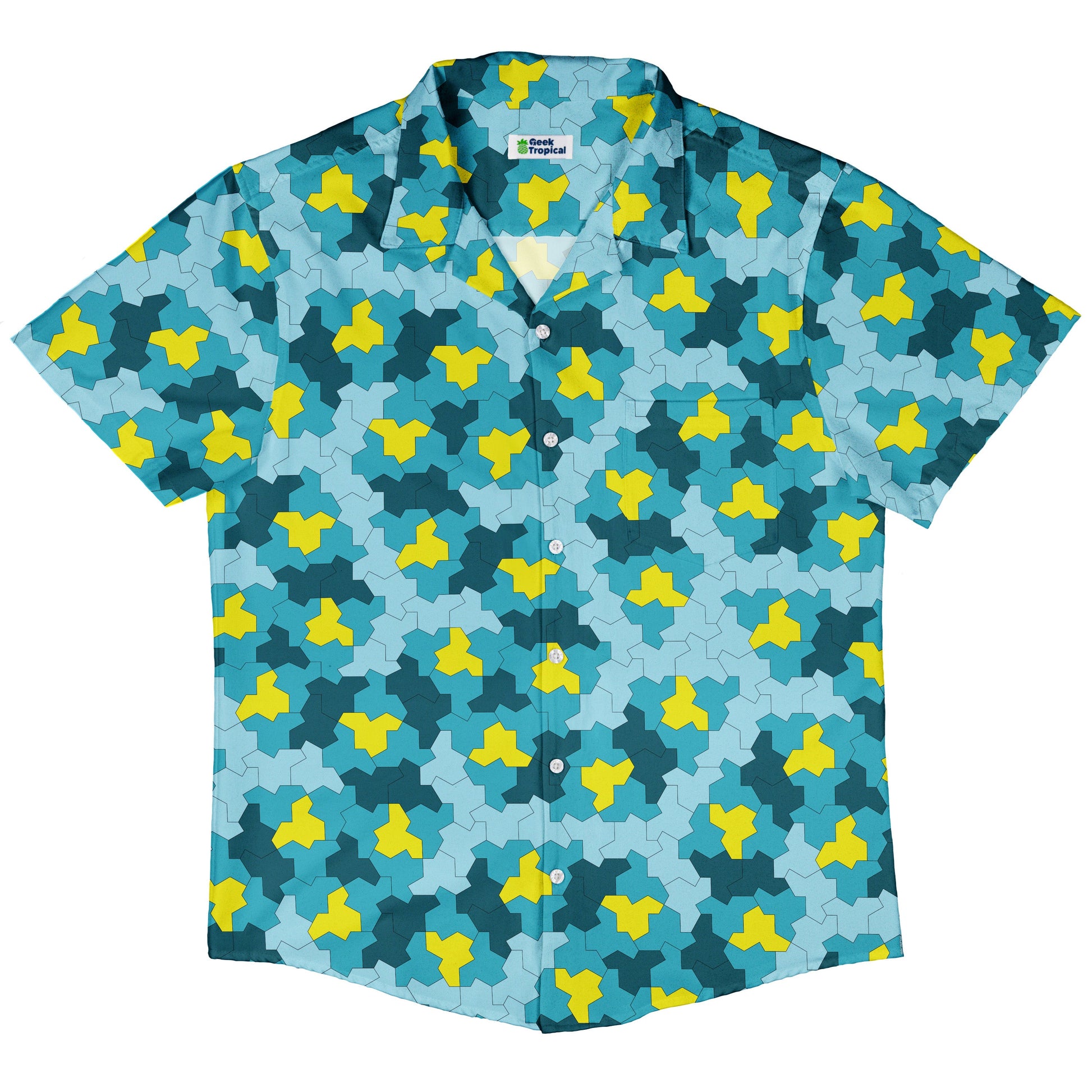 Einstein Tile Lagoon Teal Button Up Shirt Hawaiian Front