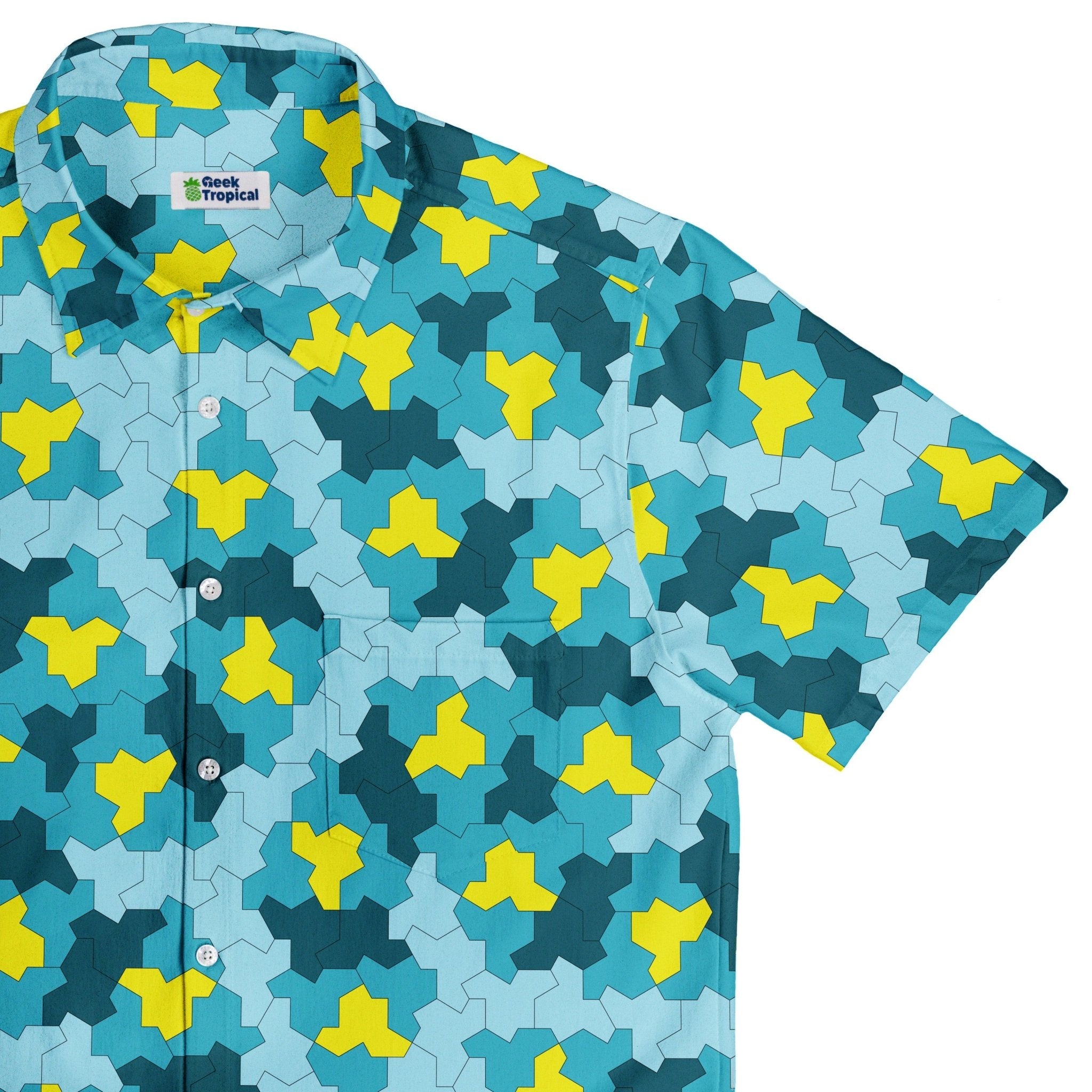 Einstein Tile Lagoon Teal Button Up Shirt 1