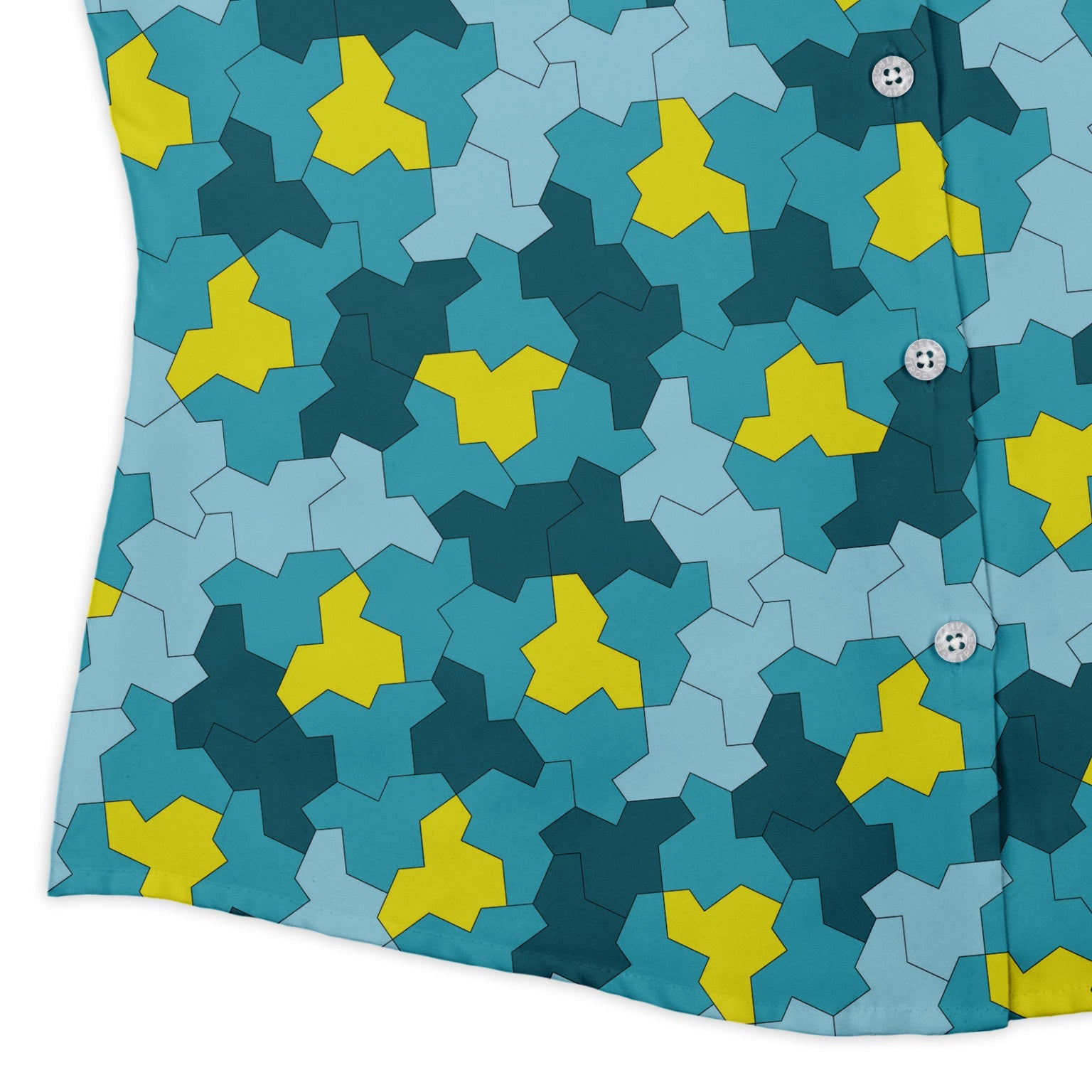 Einstein Tile Lagoon Teal Curvy Button Up Shirt womens corner