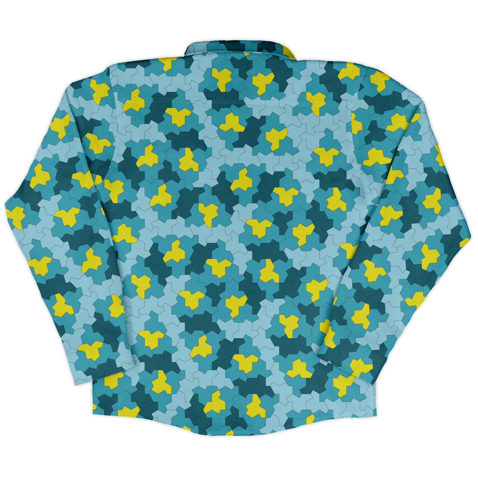 Einstein Tile Lagoon Teal Long Sleeve Button Up Shirt back