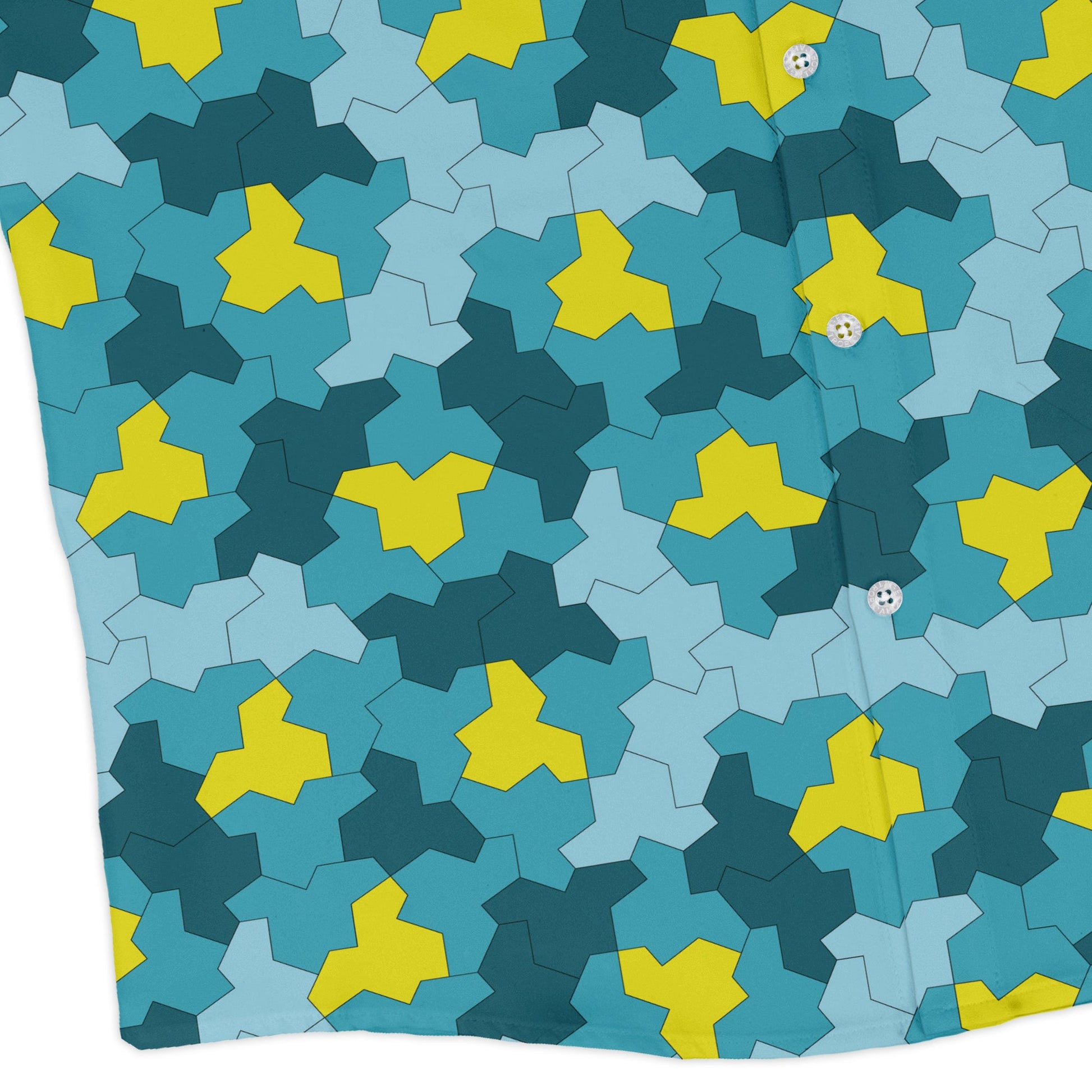 Einstein Tile Lagoon Teal Long Sleeve Button Up Shirt corner