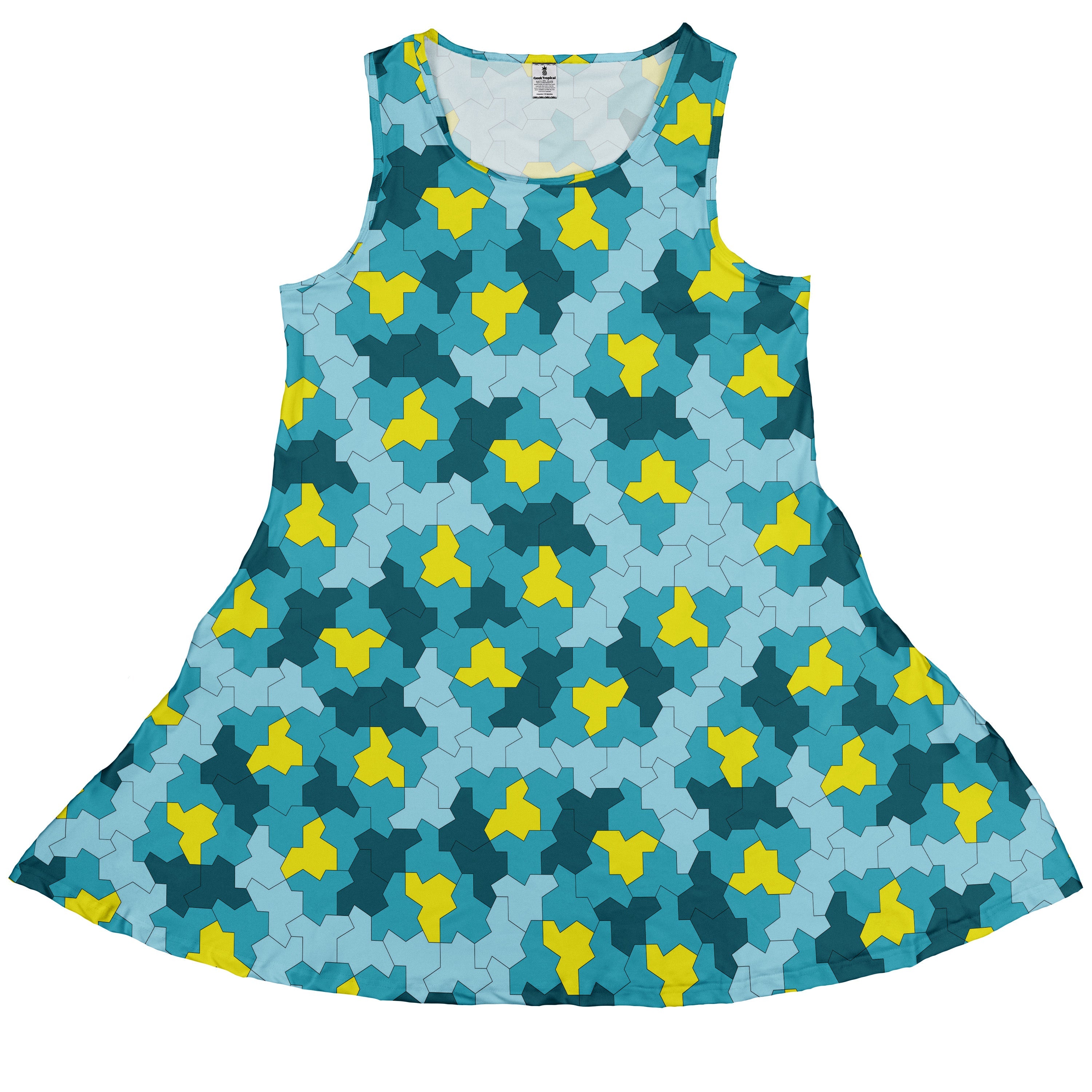 Einstein Tile Lagoon Teal Sleeveless Dress front