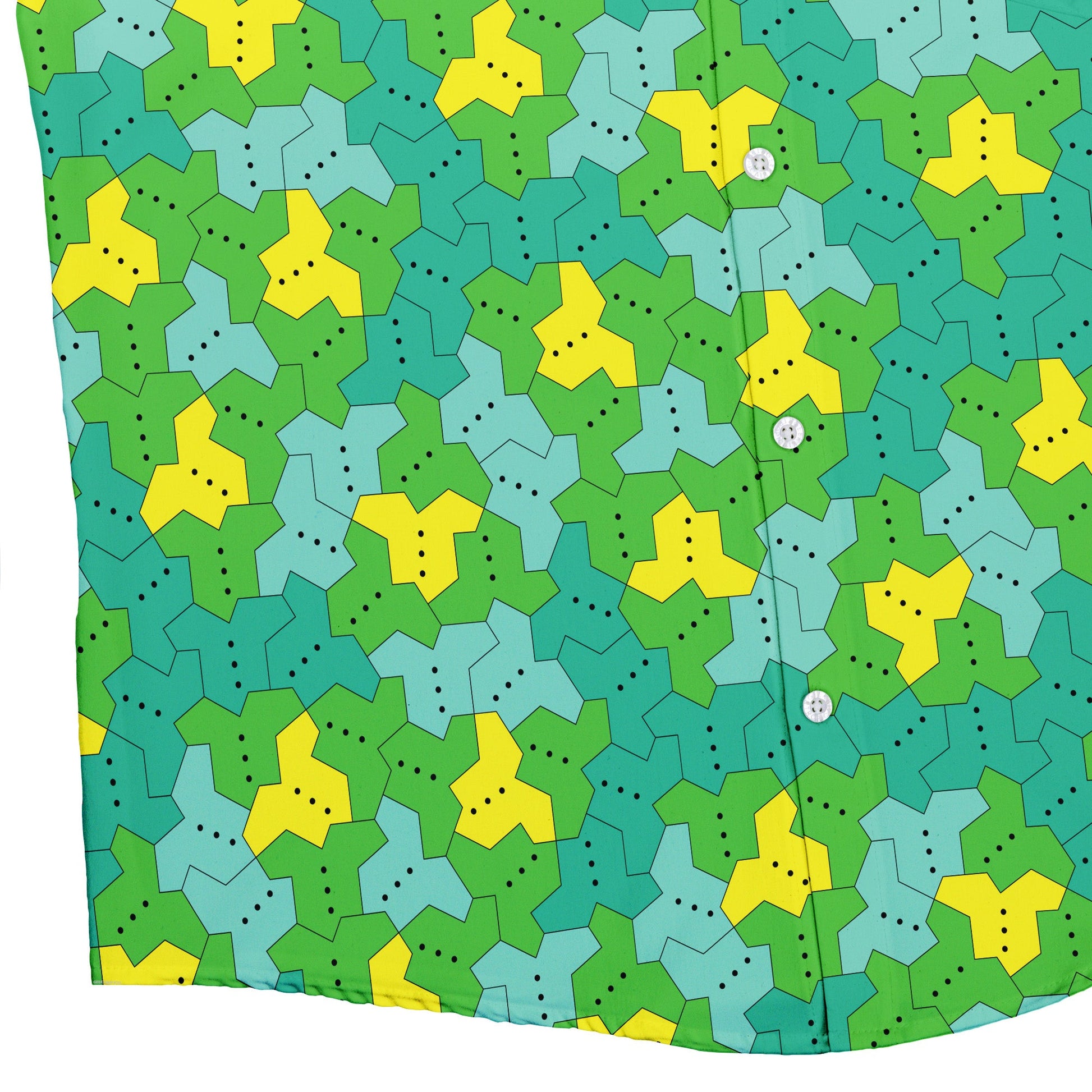 Einstein Tile Meadow Green Button Up Shirt Bottom Corner