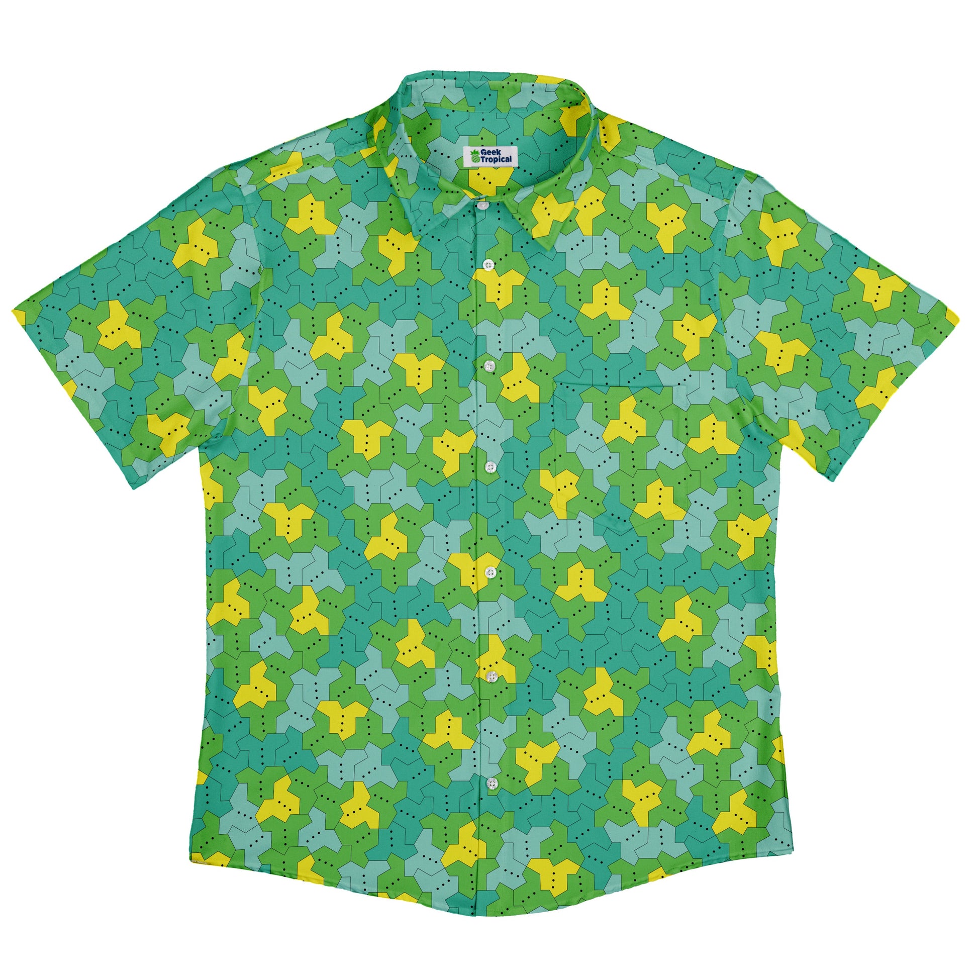 Einstein Tile Meadow Green Button Up Shirt Flat Front