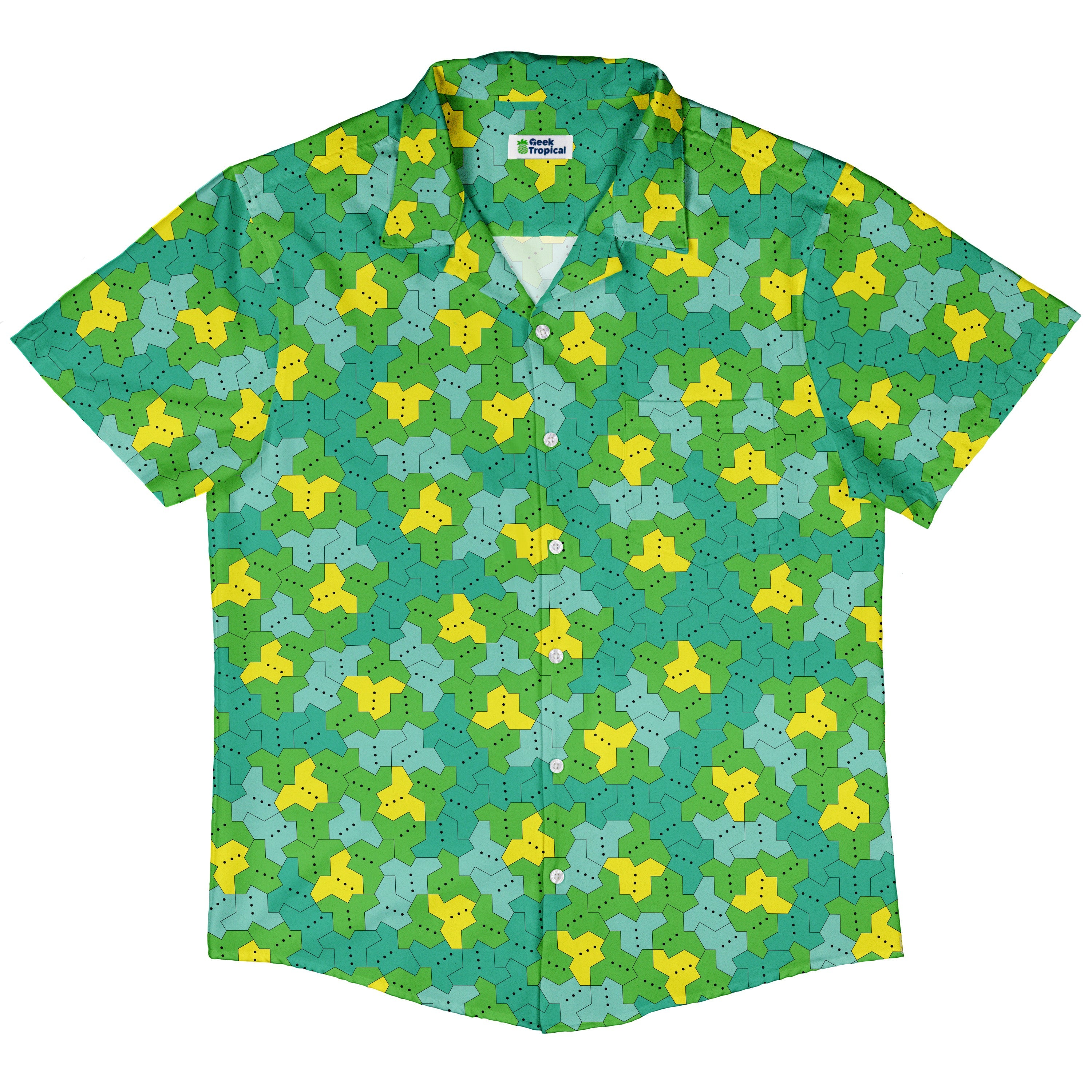 Einstein Tile Meadow Green Button Up Shirt Hawaiian Front