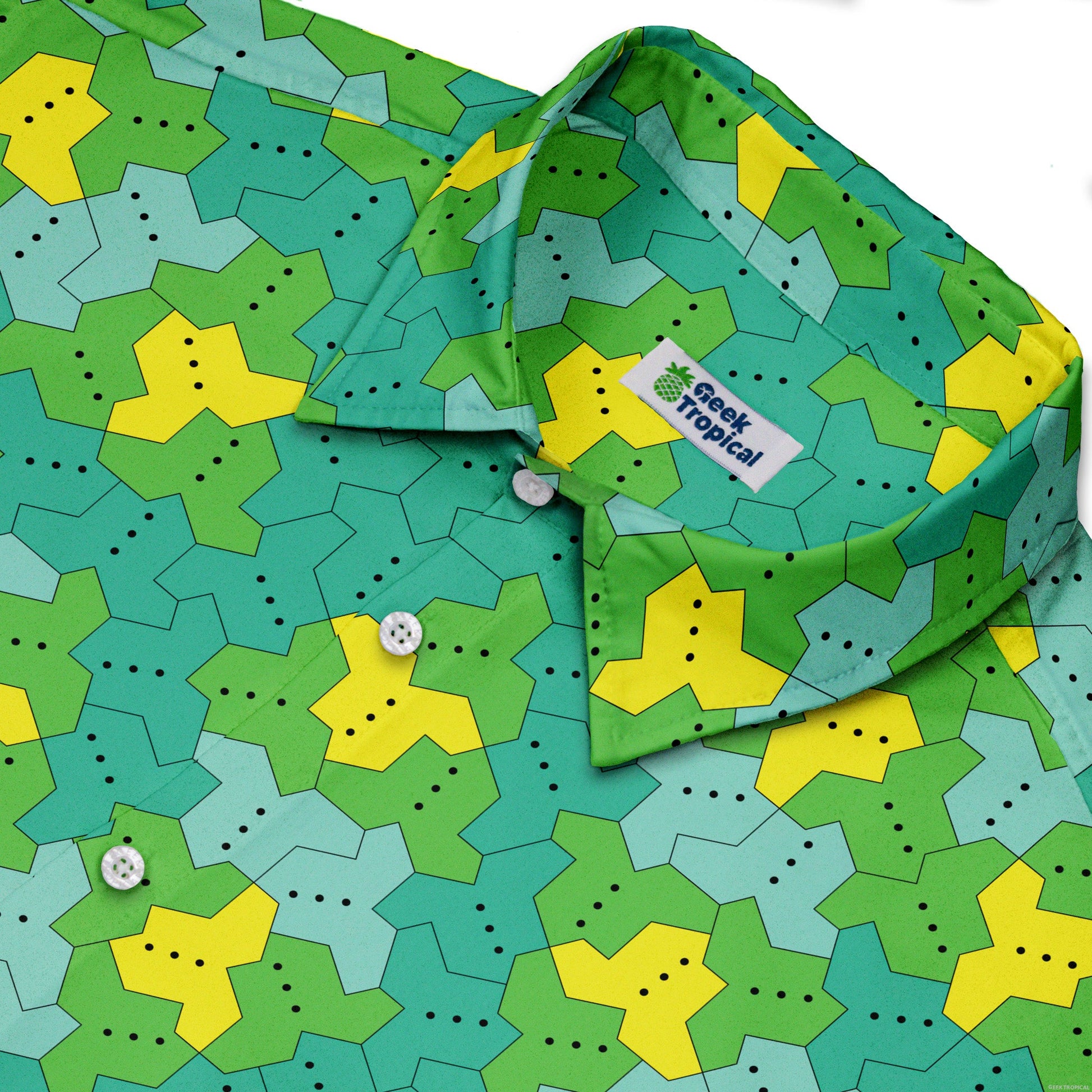 Einstein Tile Meadow Green Button Up Shirt Neck
