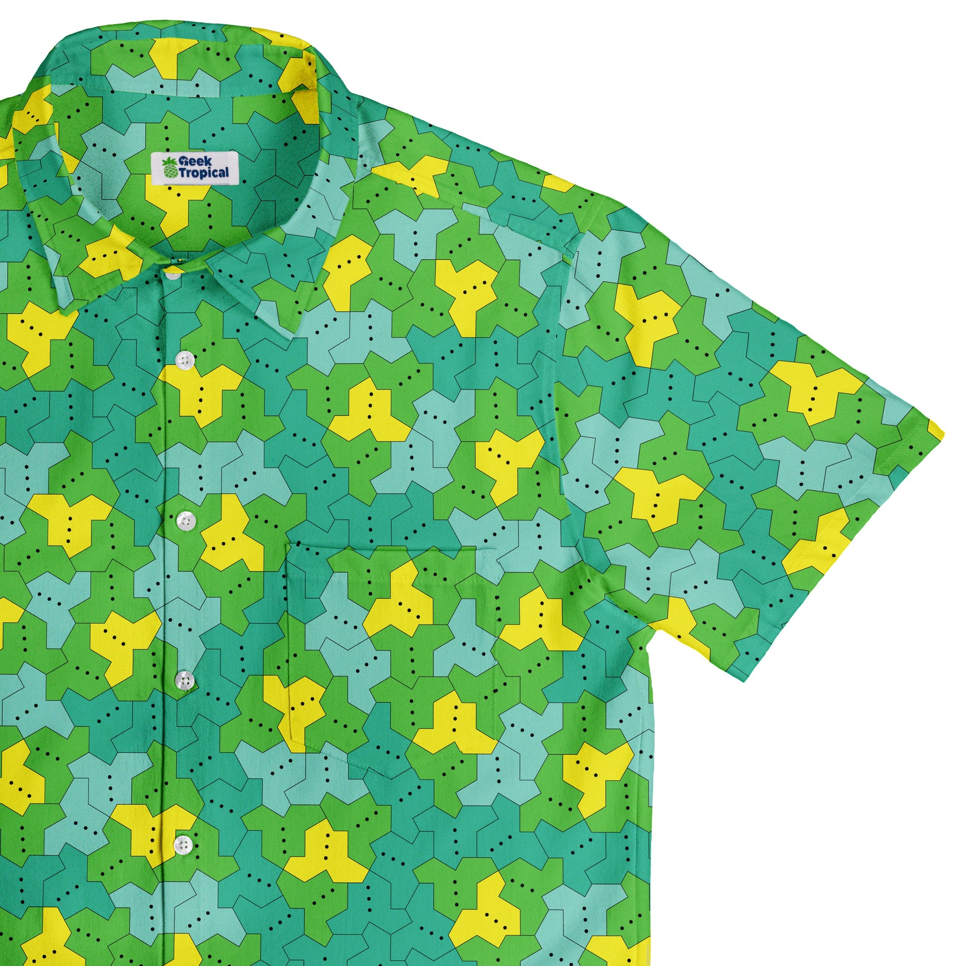Einstein Tile Meadow Green Button Up Shirt Top Corner