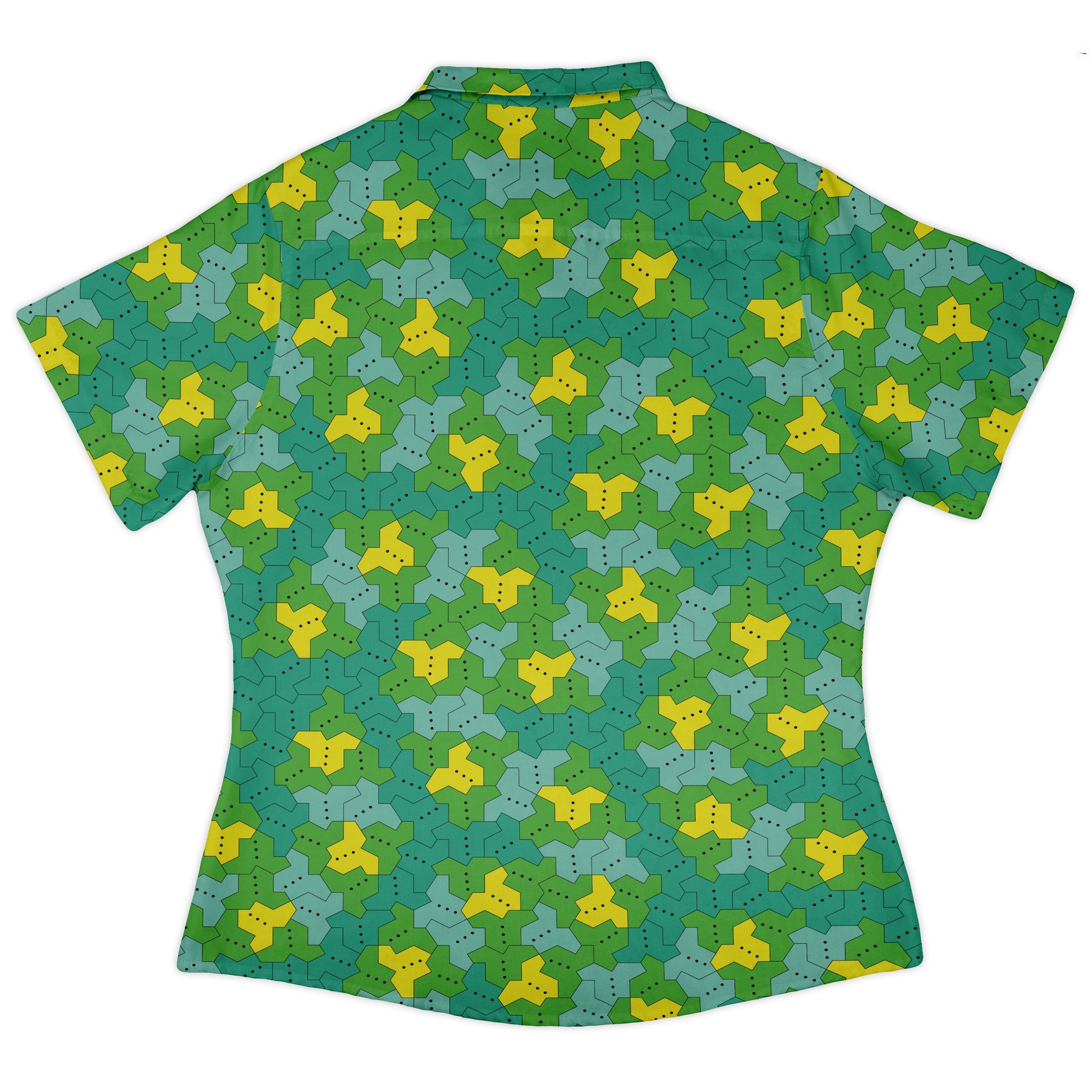 Einstein Tile Meadow Green Curvy Button Up Shirt womens back