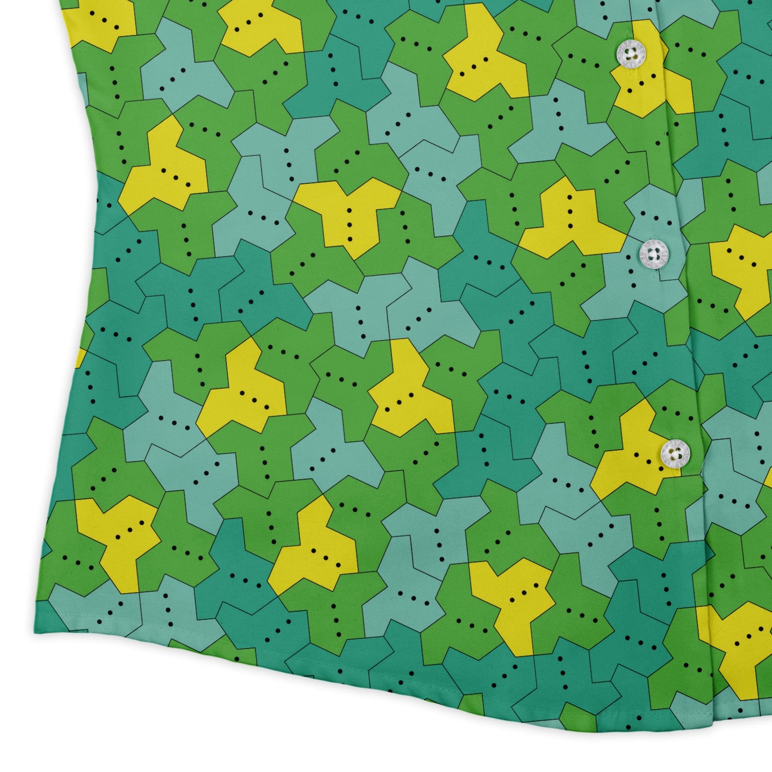 Einstein Tile Meadow Green Curvy Button Up Shirt womens corner