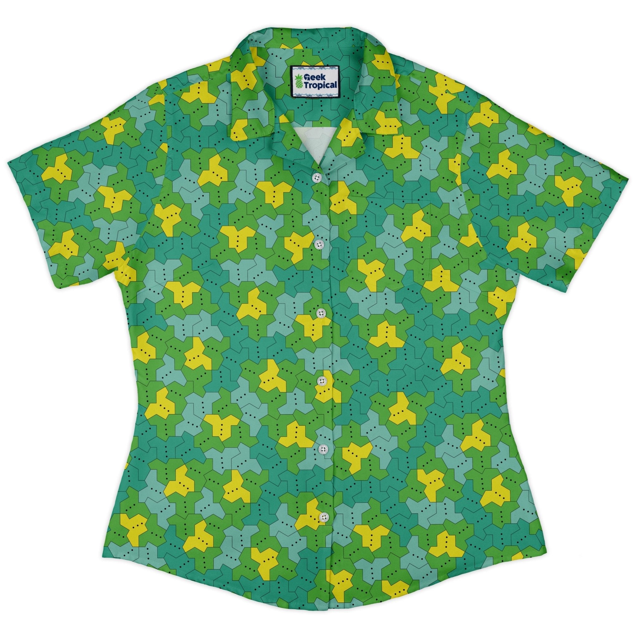 Einstein Tile Meadow Green Curvy Button Up Shirt 2