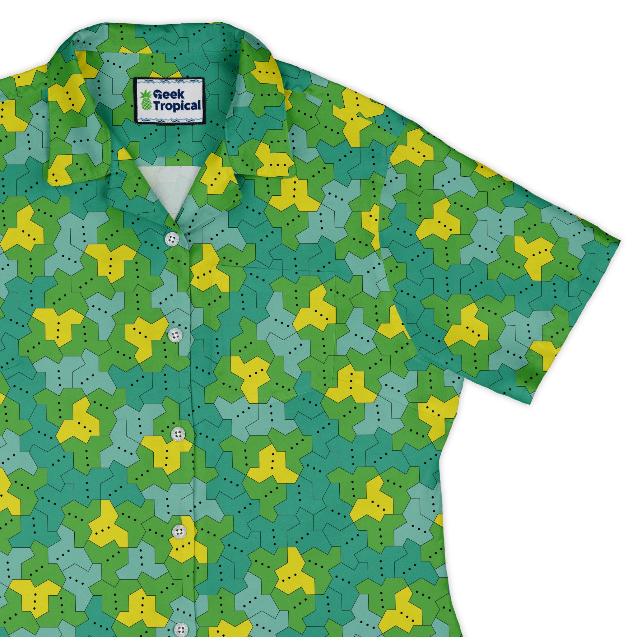 Einstein Tile Meadow Green Curvy Button Up Shirt womens top right