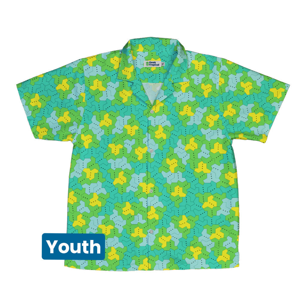 Einstein Tile Meadow Green Youth Hawaiian Shirt Front