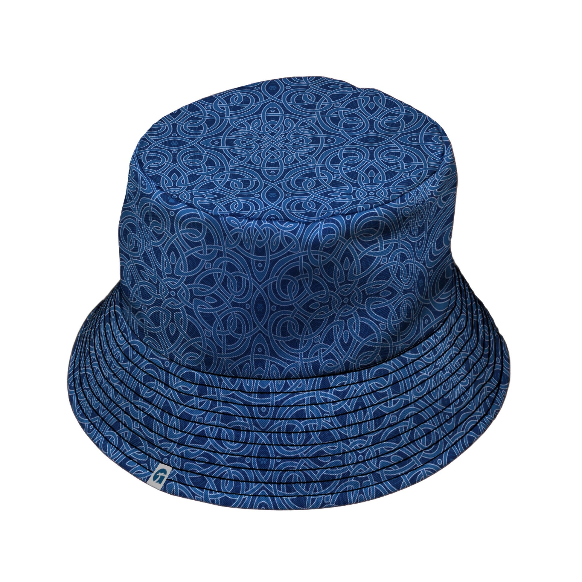 Endless Celtic Knot Blue Bucket Hat Black Stitching