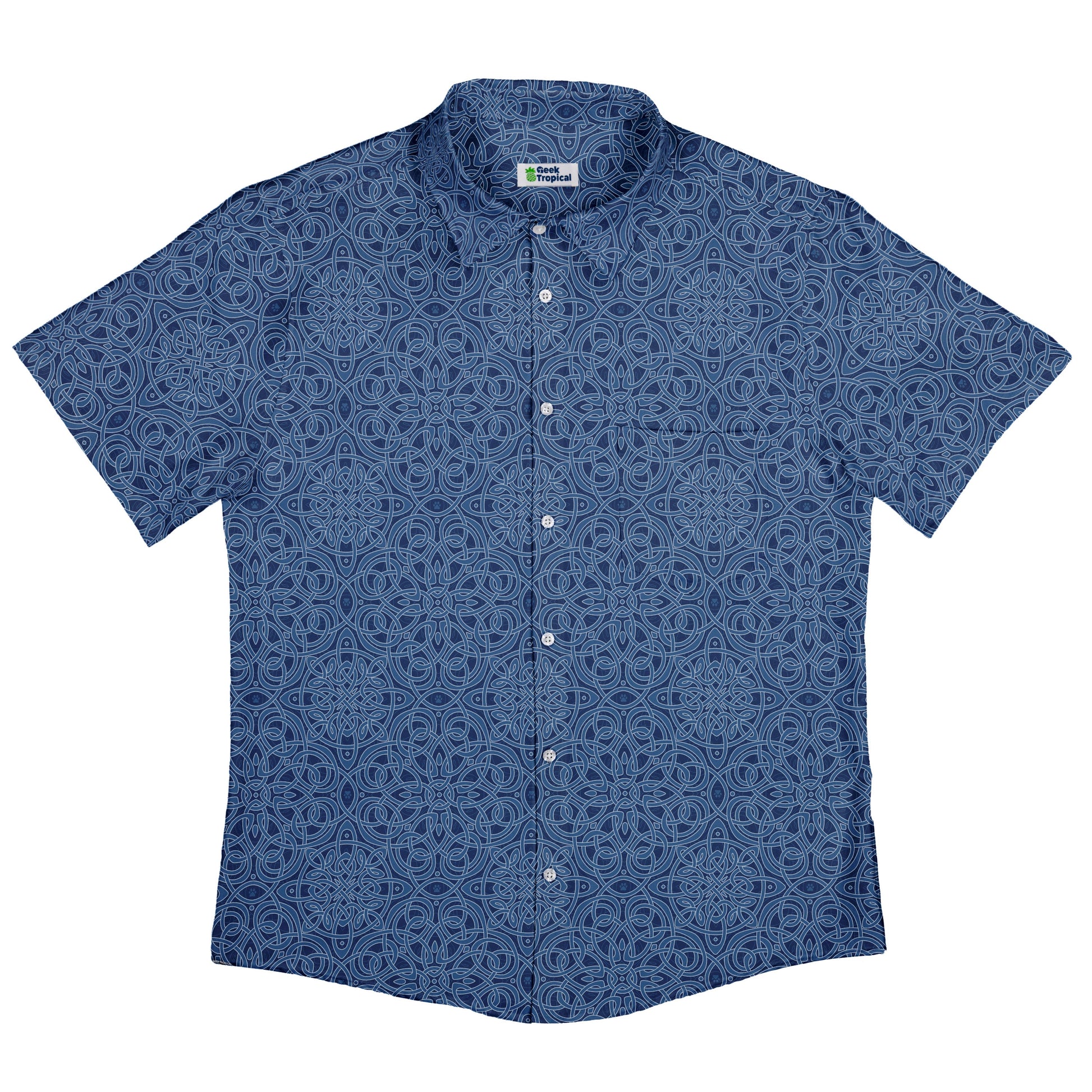 Endless Celtic Knot Blue Button Up Shirt Flat Front