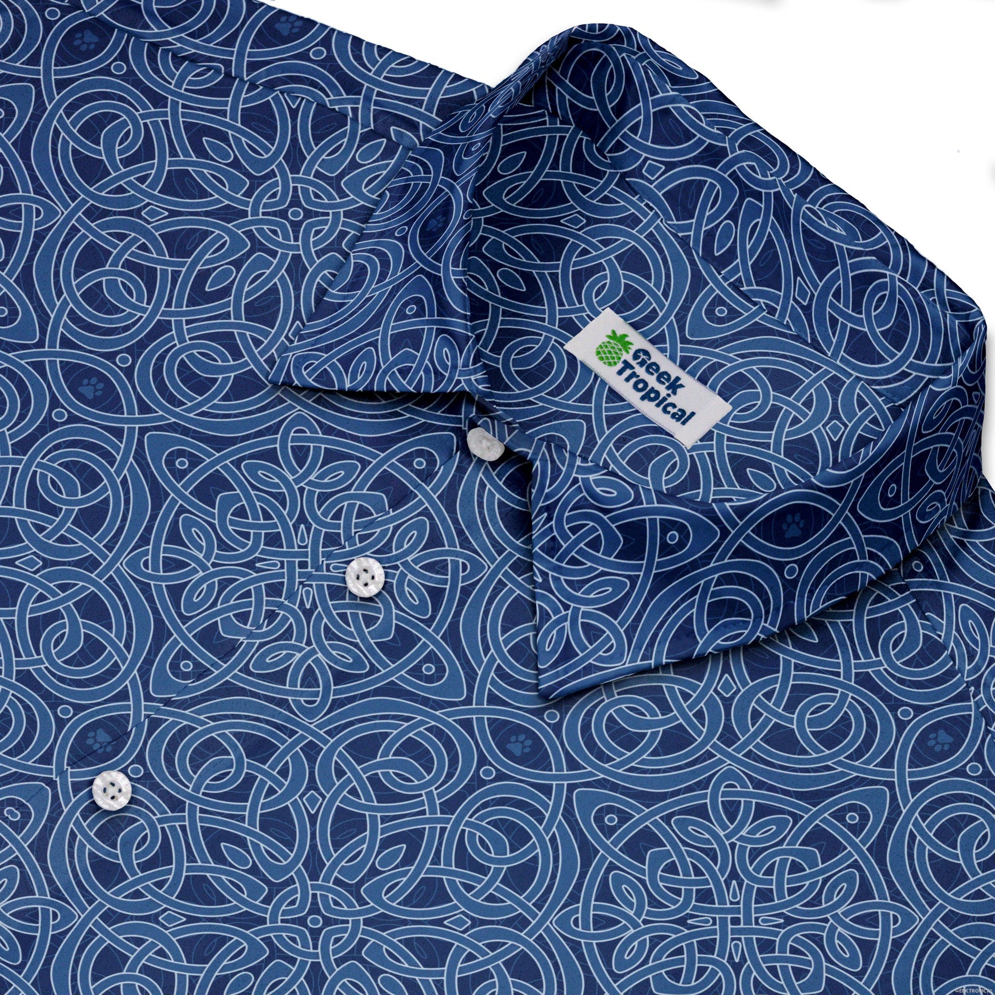 Endless Celtic Knot Blue Button Up Shirt Neck