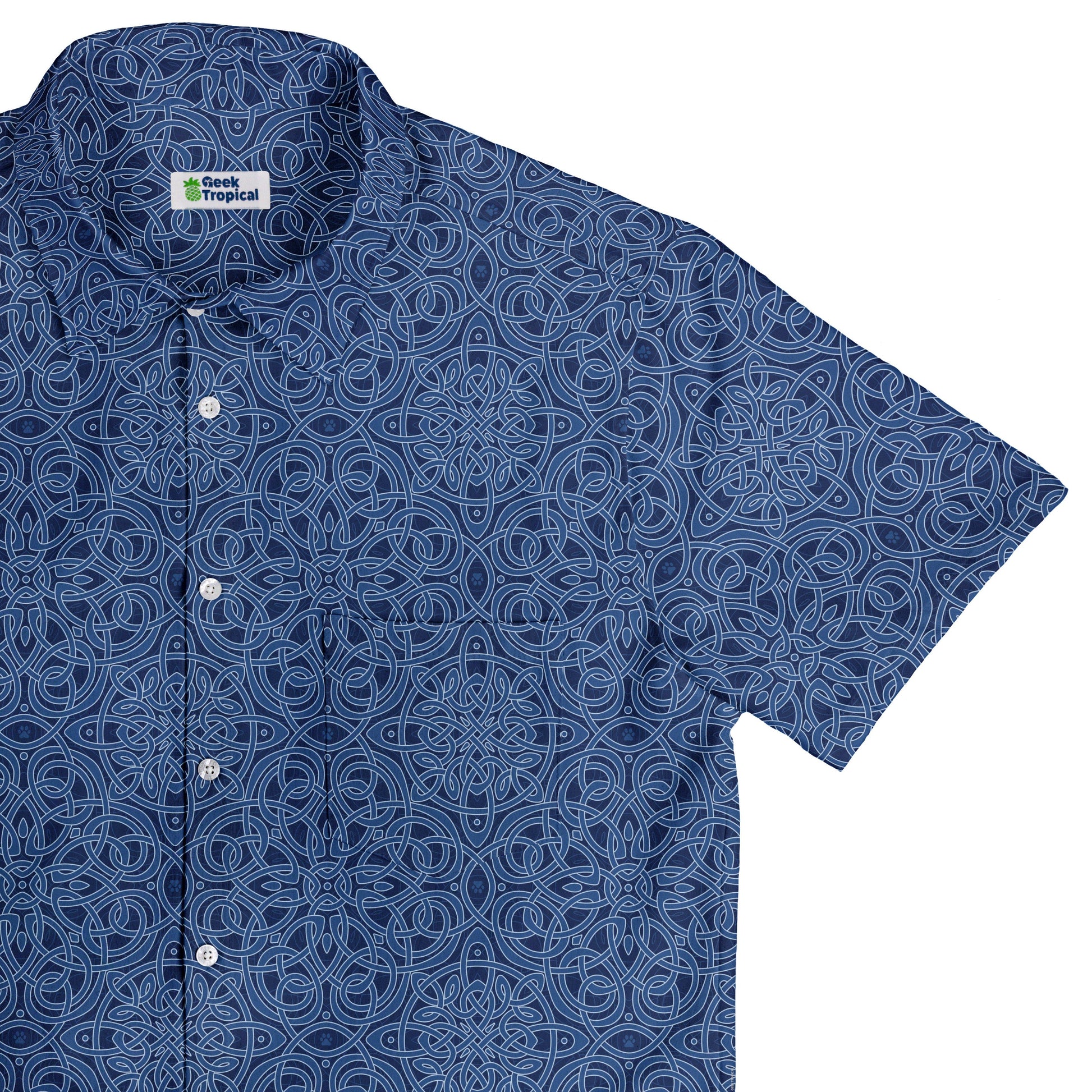 Endless Celtic Knot Blue Button Up Shirt Top Corner