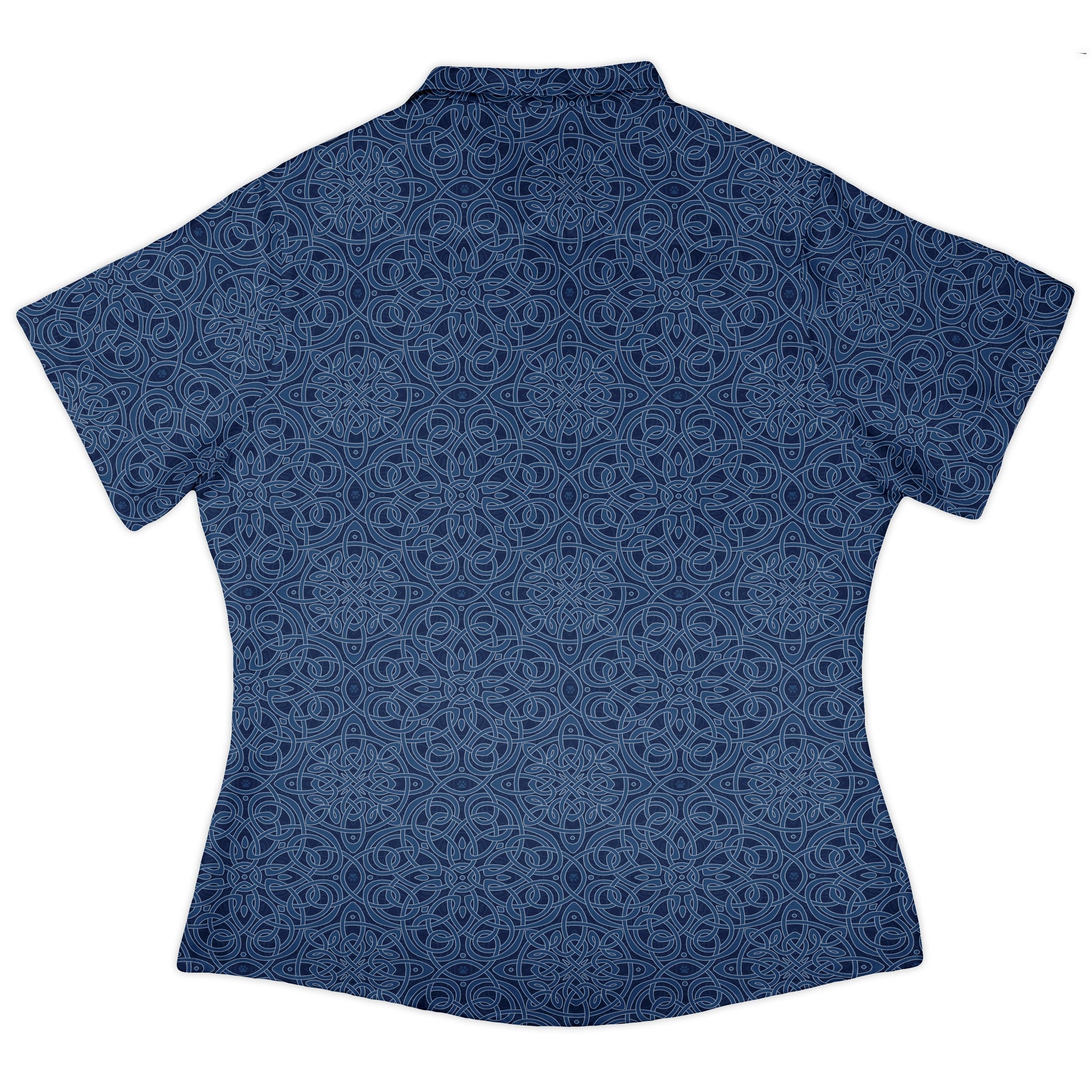 Endless Celtic Knot Blue Curvy Button Up Shirt womens back