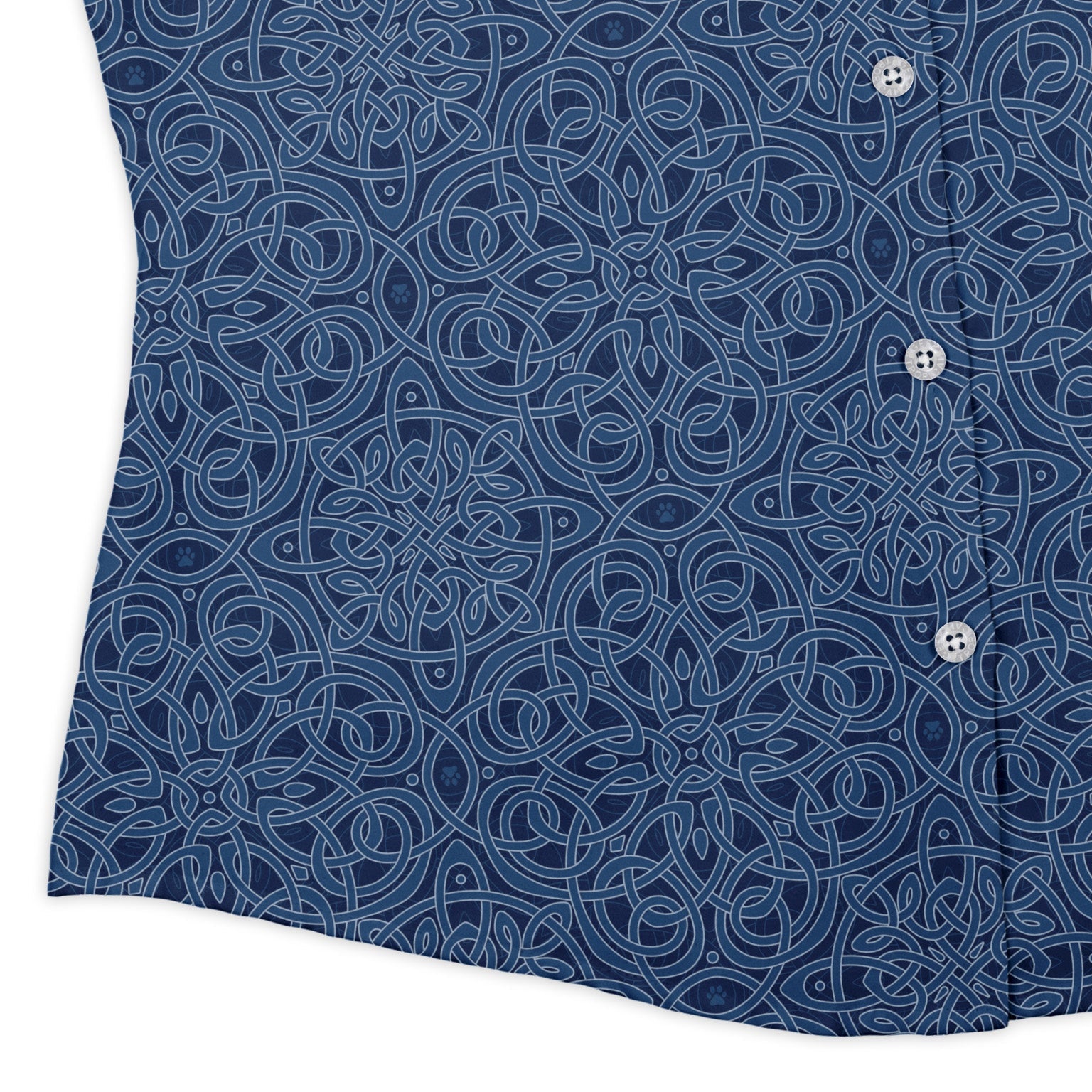 Endless Celtic Knot Blue Curvy Button Up Shirt womens corner