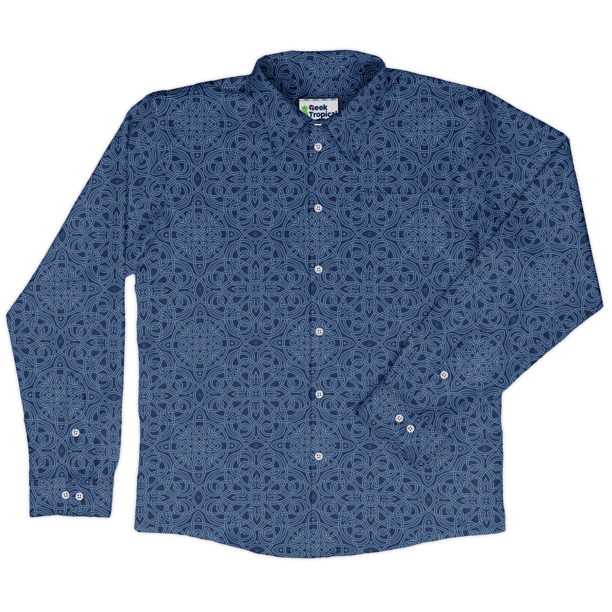 Endless Celtic Knot Blue Long Sleeve Button Up Shirt front