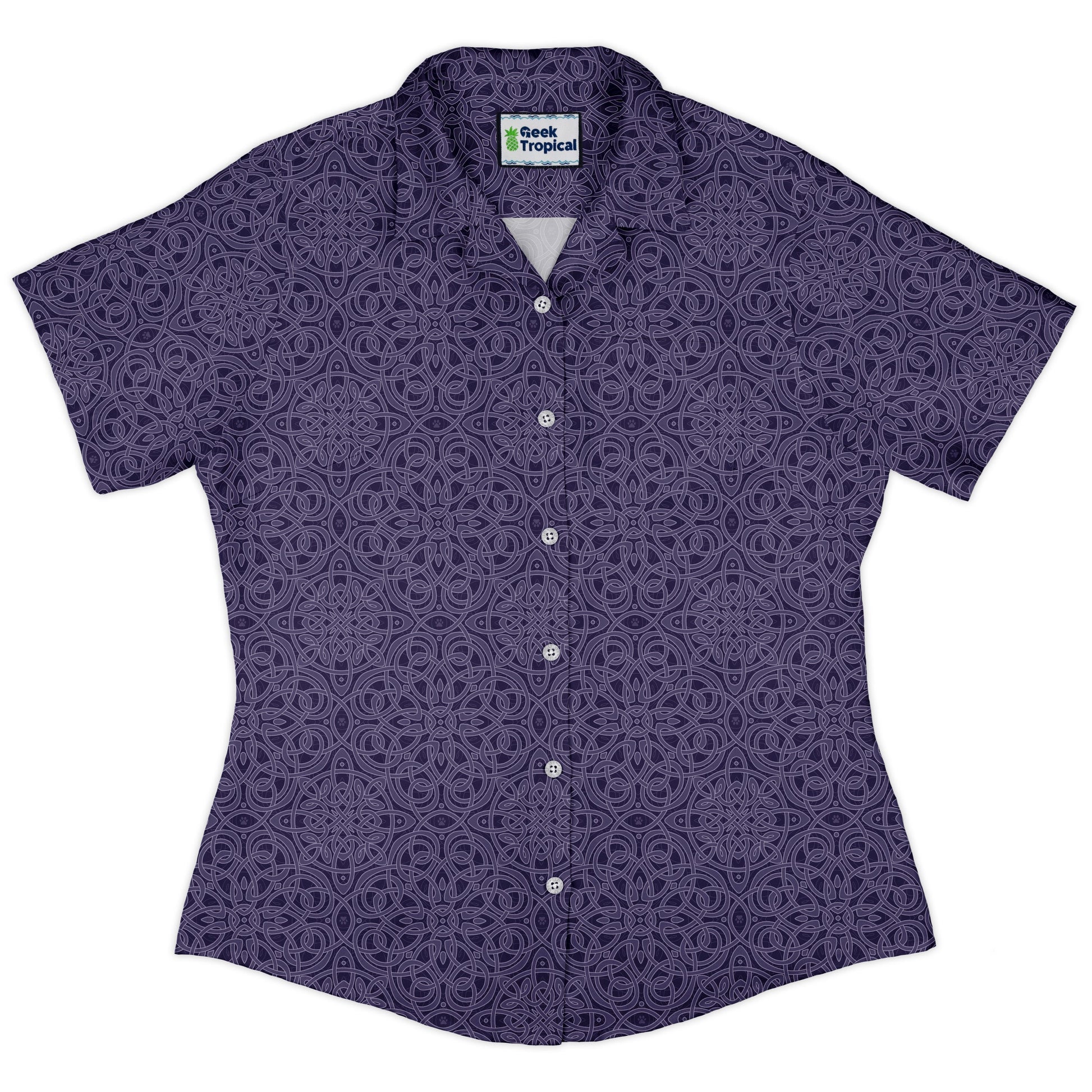 Endless Celtic Knot Lilac Curvy Button Up Shirt womens front