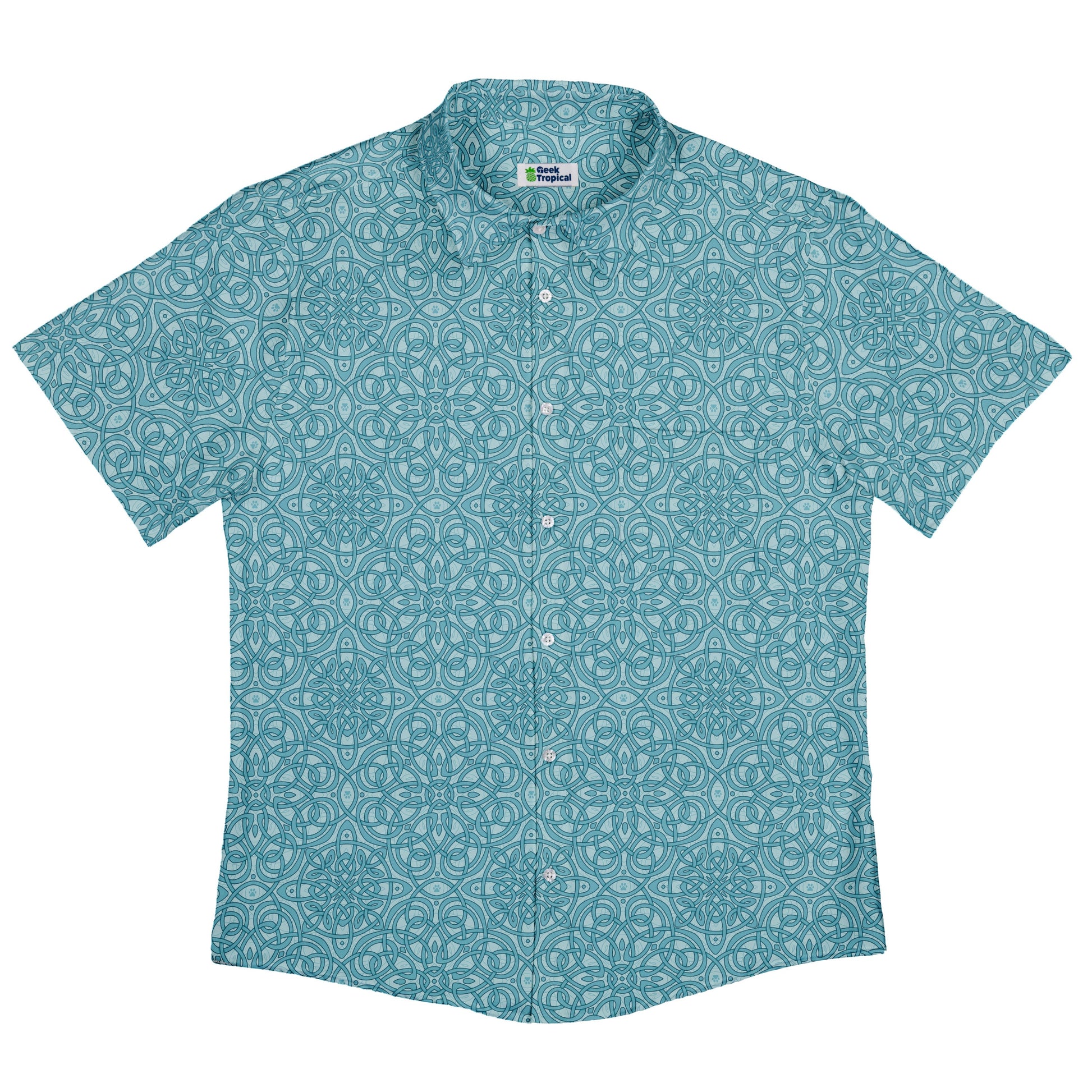 Endless Celtic Knot Teal Button Up Shirt Flat Front