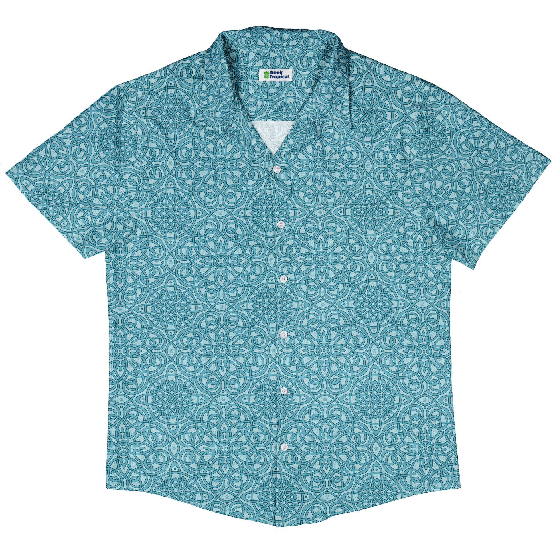 Endless Celtic Knot Teal Button Up Shirt Hawaiian Front