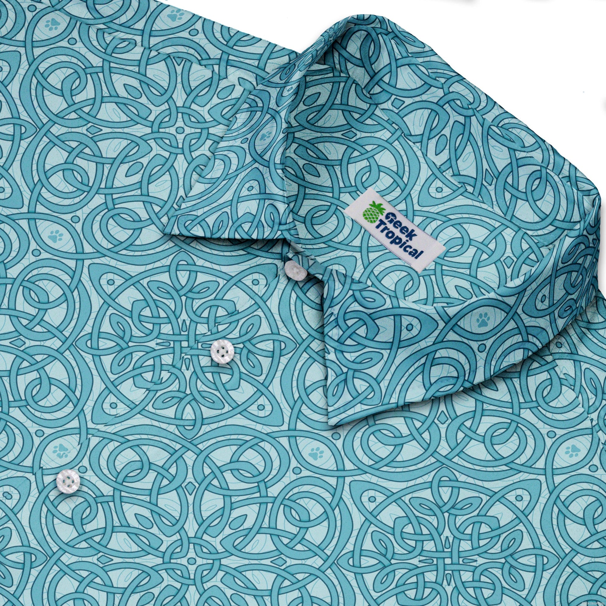 Endless Celtic Knot Teal Button Up Shirt Neck