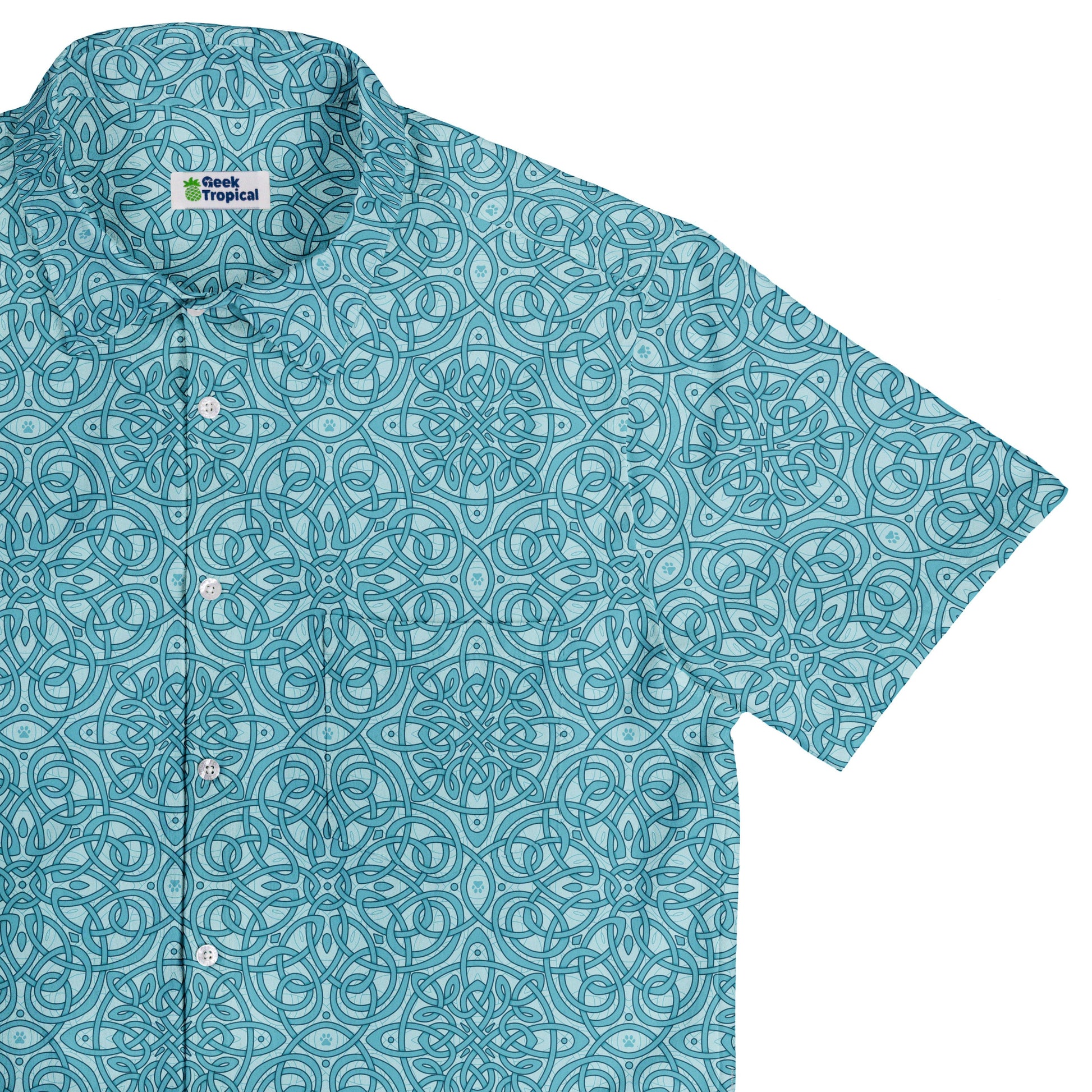 Endless Celtic Knot Teal Button Up Shirt Top Corner