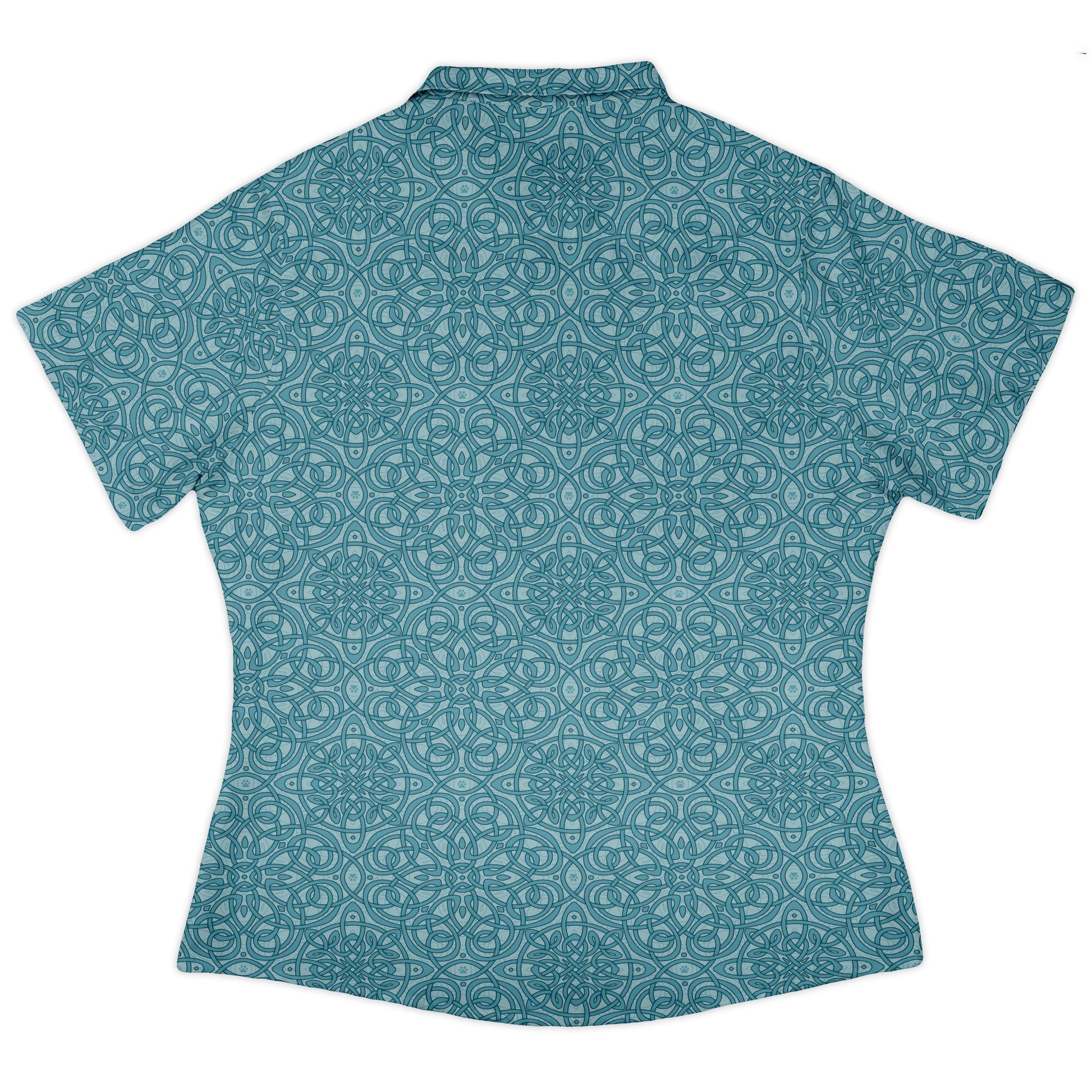 Endless Celtic Knot Teal Curvy Button Up Shirt womens back