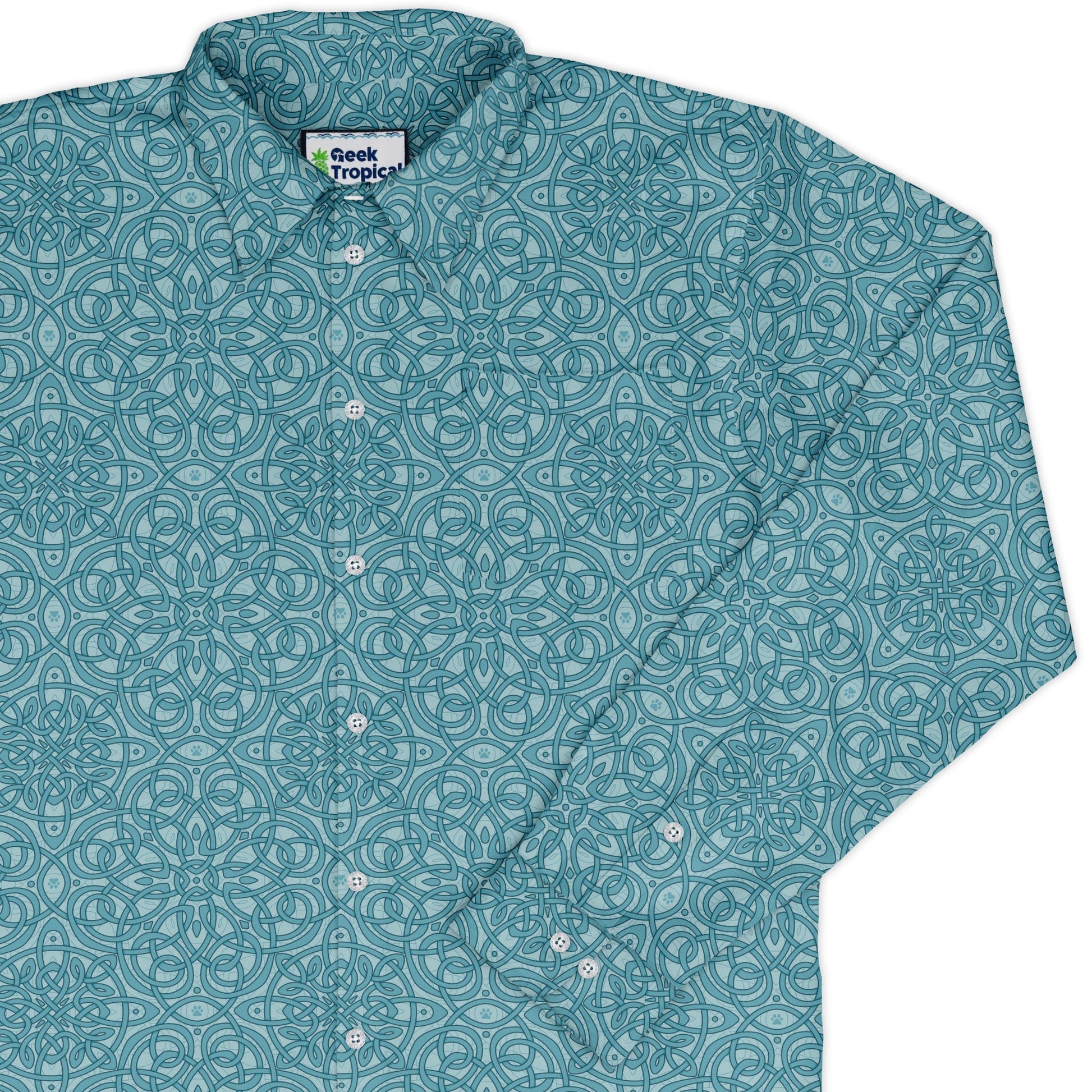 Endless Celtic Knot Teal Long Sleeve Button Up Shirt cover