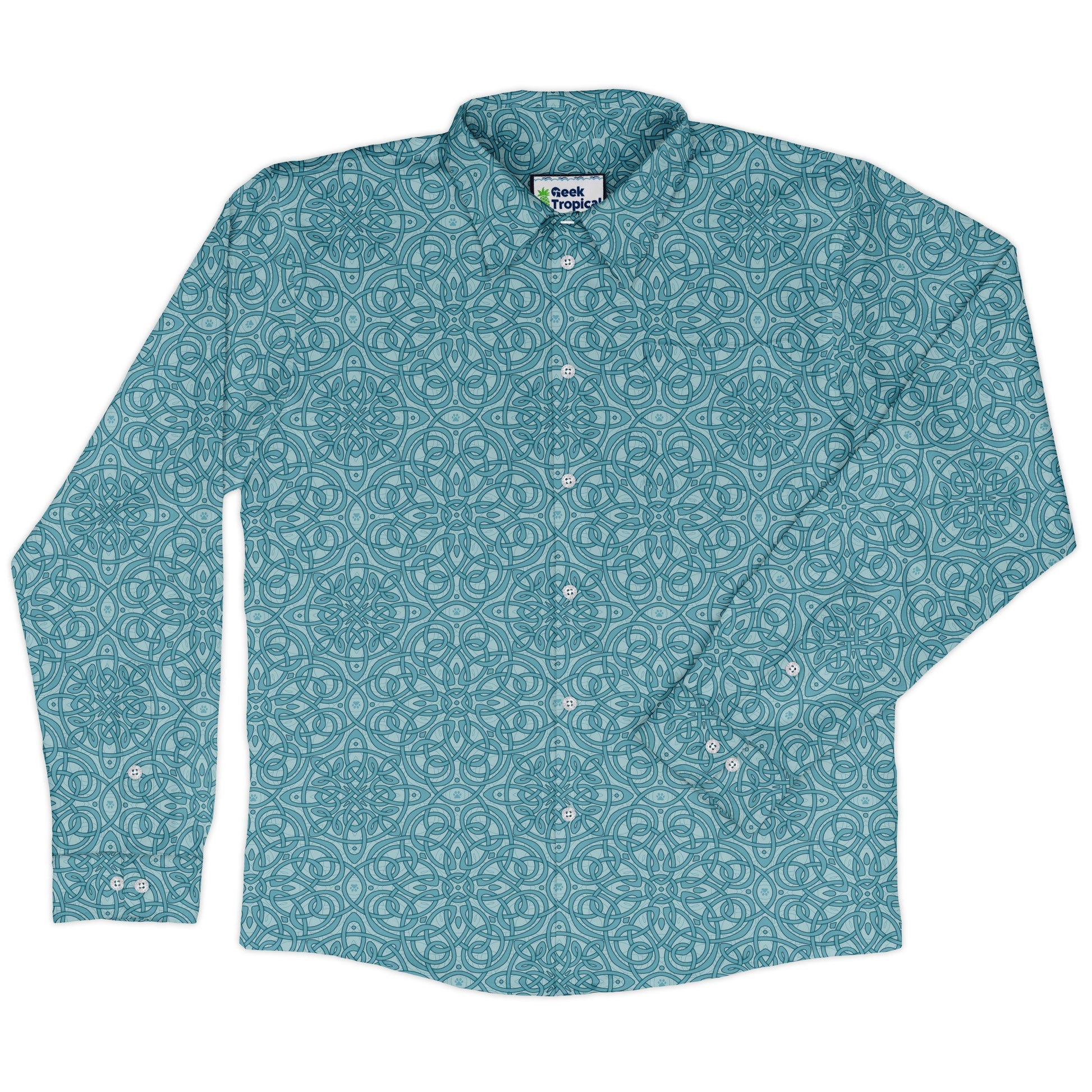 Endless Celtic Knot Teal Long Sleeve Button Up Shirt front