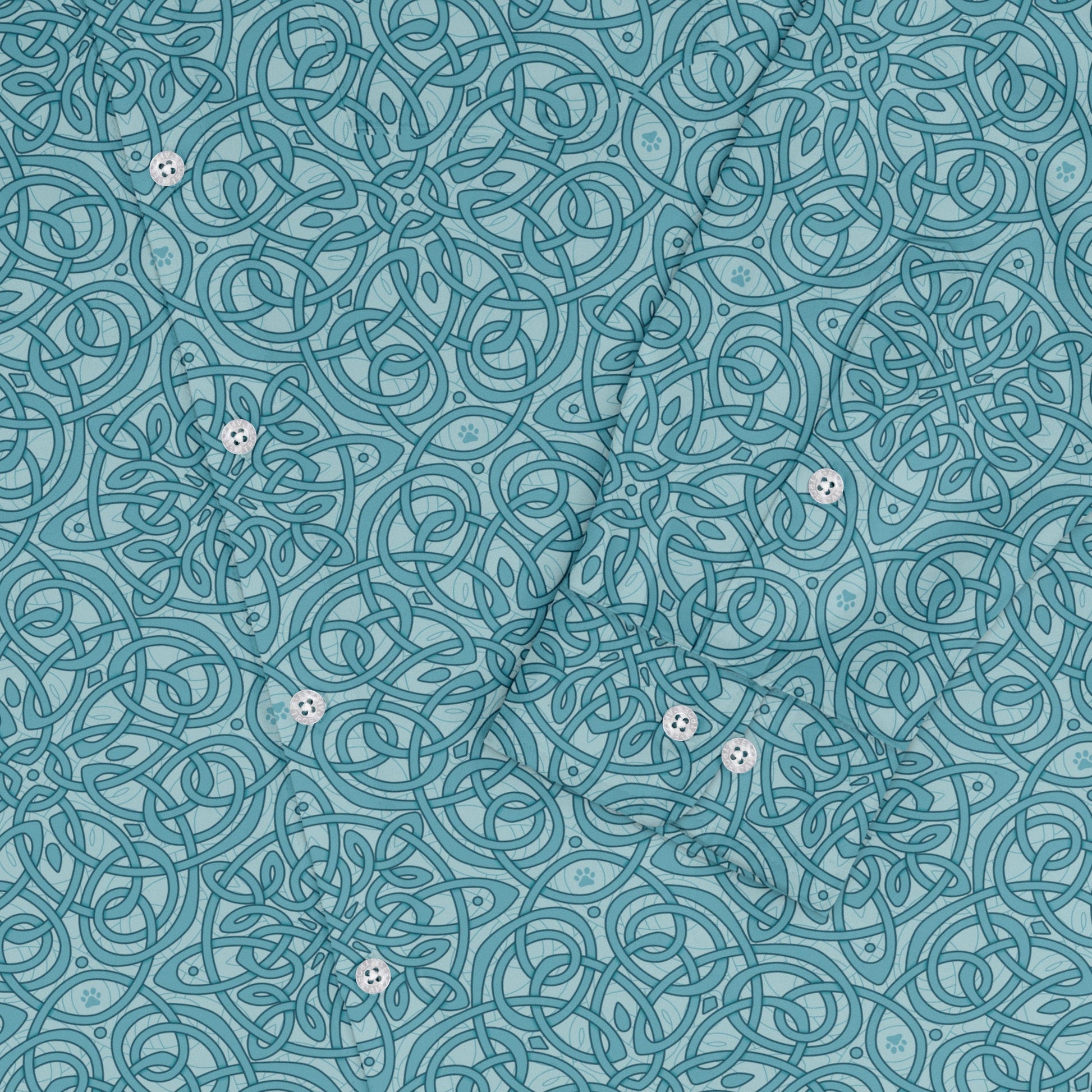 Endless Celtic Knot Teal Long Sleeve Button Up Shirt sleeve close