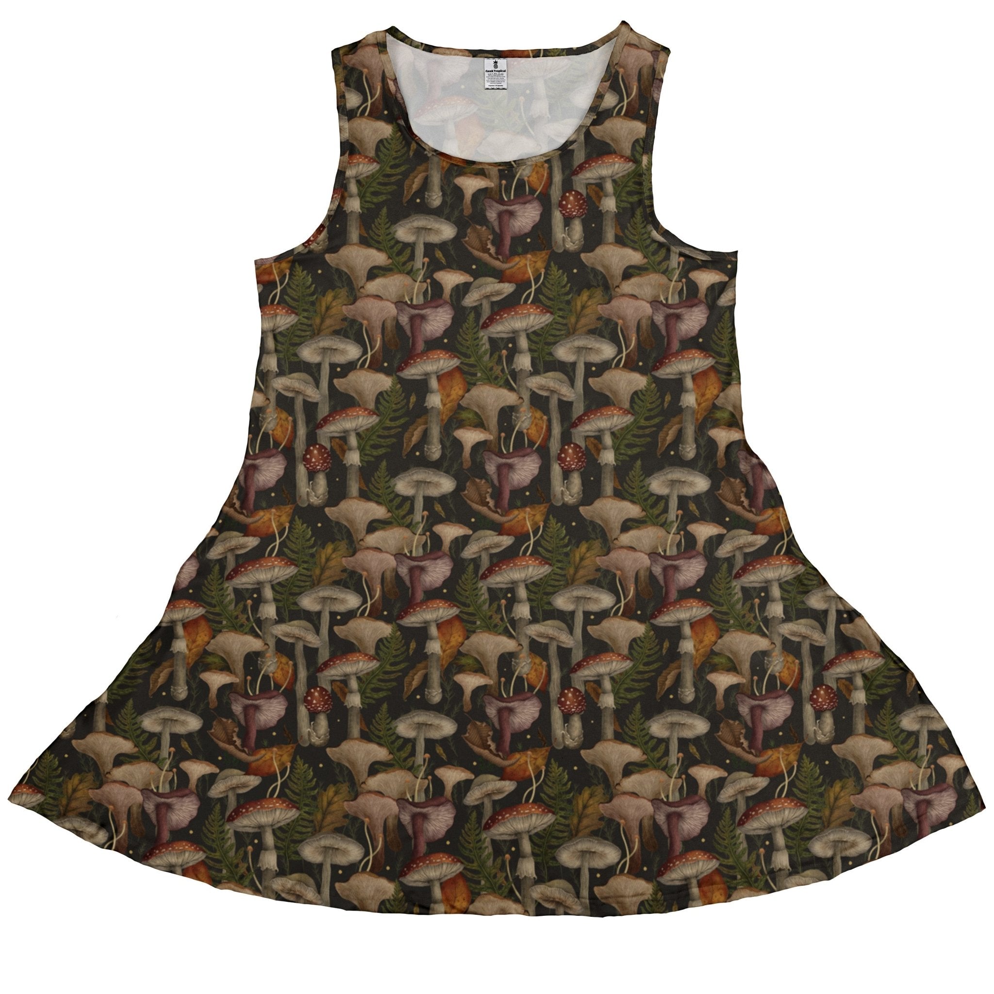 Episodic Autumn Mushroom Collage Dress Geek Nerd Botany Print Design by Episodic lx - C