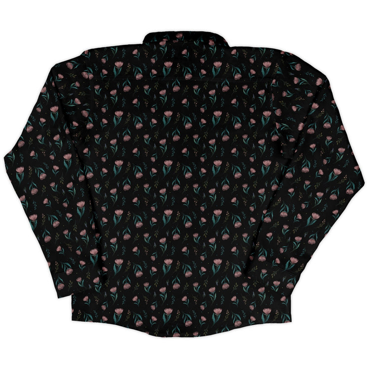 Episodic Blooms Long Sleeve Button Up Shirt Geek Nerd adult sizing Botany Print Design by Episodic