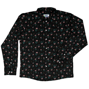 Episodic Blooms Long Sleeve Button Up Shirt Geek Nerd adult sizing Botany Print Design by Episodic