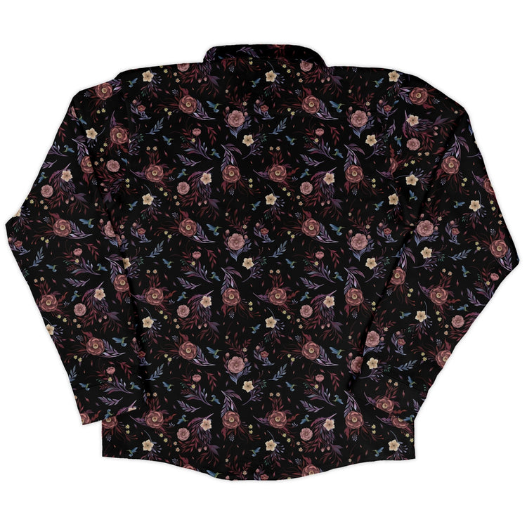 Episodic Camellia Bloom Long Sleeve Button Up Shirt Geek Nerd adult sizing Botany Print Design by Episodic