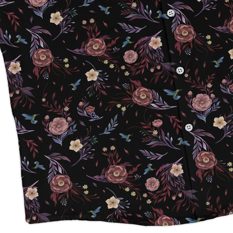 Episodic Camellia Bloom Long Sleeve Button Up Shirt Geek Nerd adult sizing Botany Print Design by Episodic