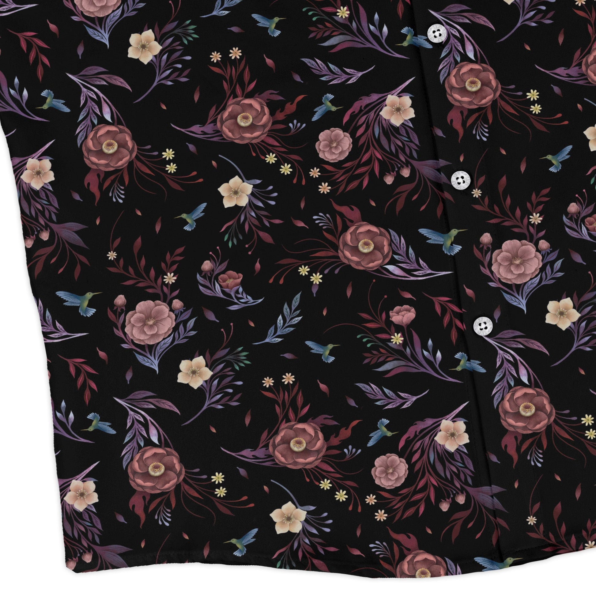 Episodic Camellia Bloom Long Sleeve Button Up Shirt Geek Nerd adult sizing Botany Print Design by Episodic