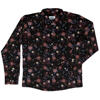 Episodic Camellia Bloom Long Sleeve Button Up Shirt Geek Nerd adult sizing Botany Print Design by Episodic